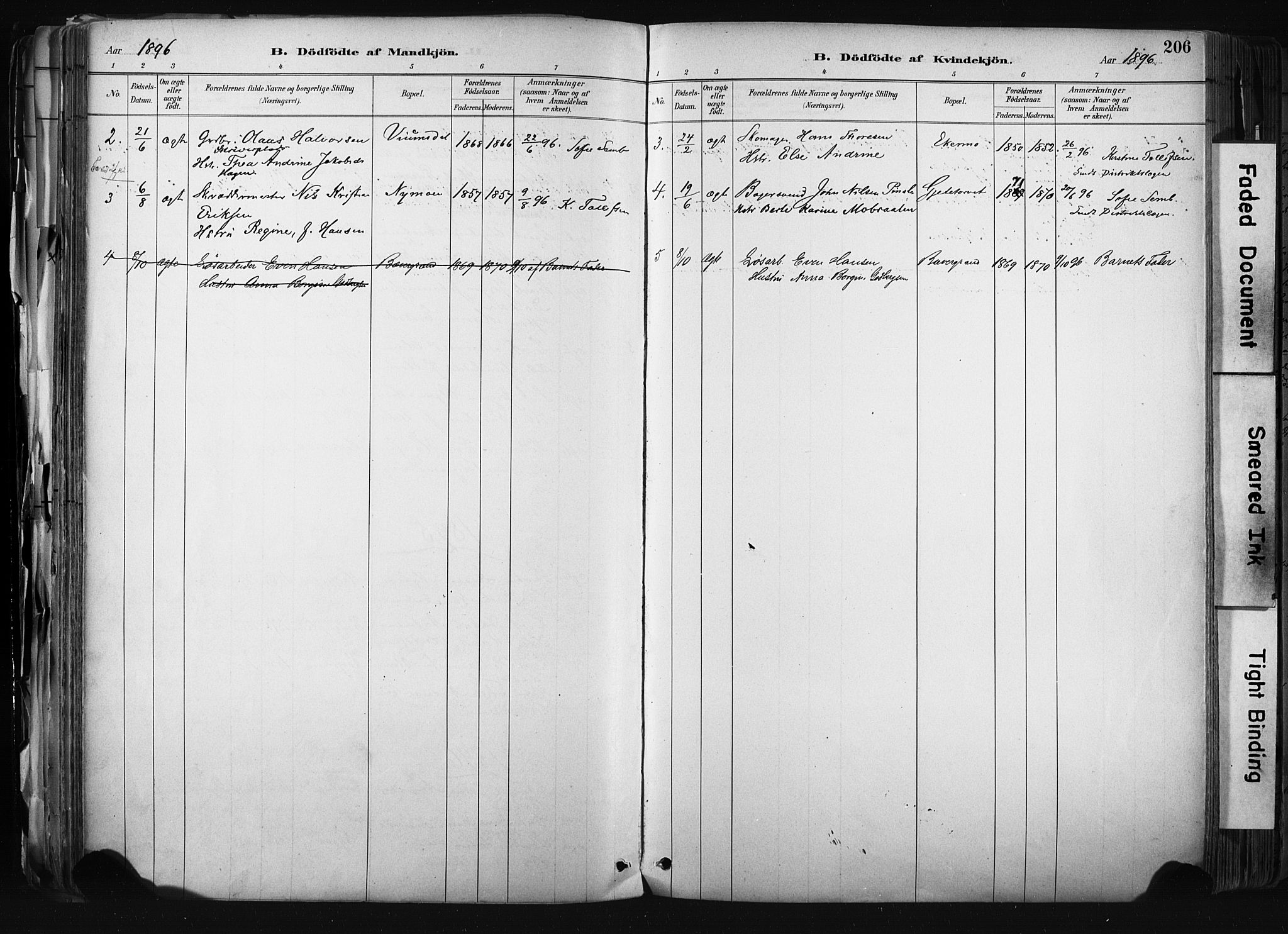 Kongsberg kirkebøker, AV/SAKO-A-22/F/Fb/L0002: Parish register (official) no. II 2, 1886-1896, p. 206