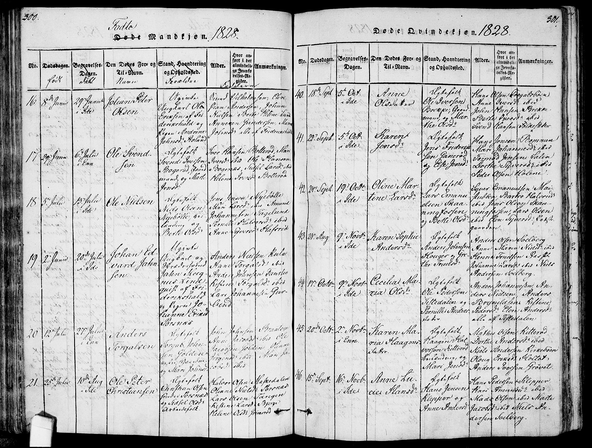 Idd prestekontor Kirkebøker, AV/SAO-A-10911/F/Fc/L0002: Parish register (official) no. III 2, 1815-1831, p. 300-301