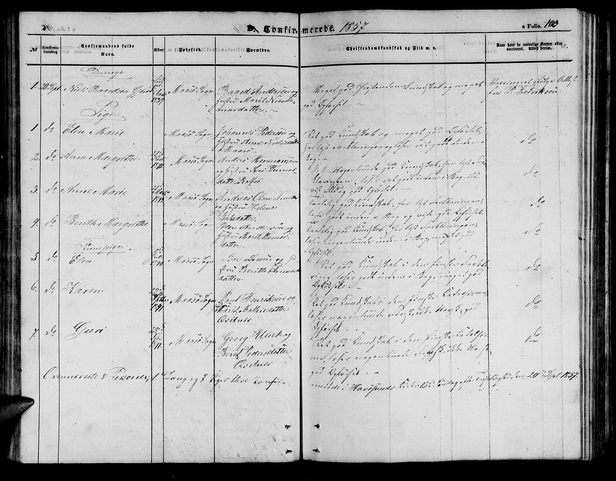 Måsøy sokneprestkontor, SATØ/S-1348/H/Hb/L0001klokker: Parish register (copy) no. 1, 1852-1877, p. 103