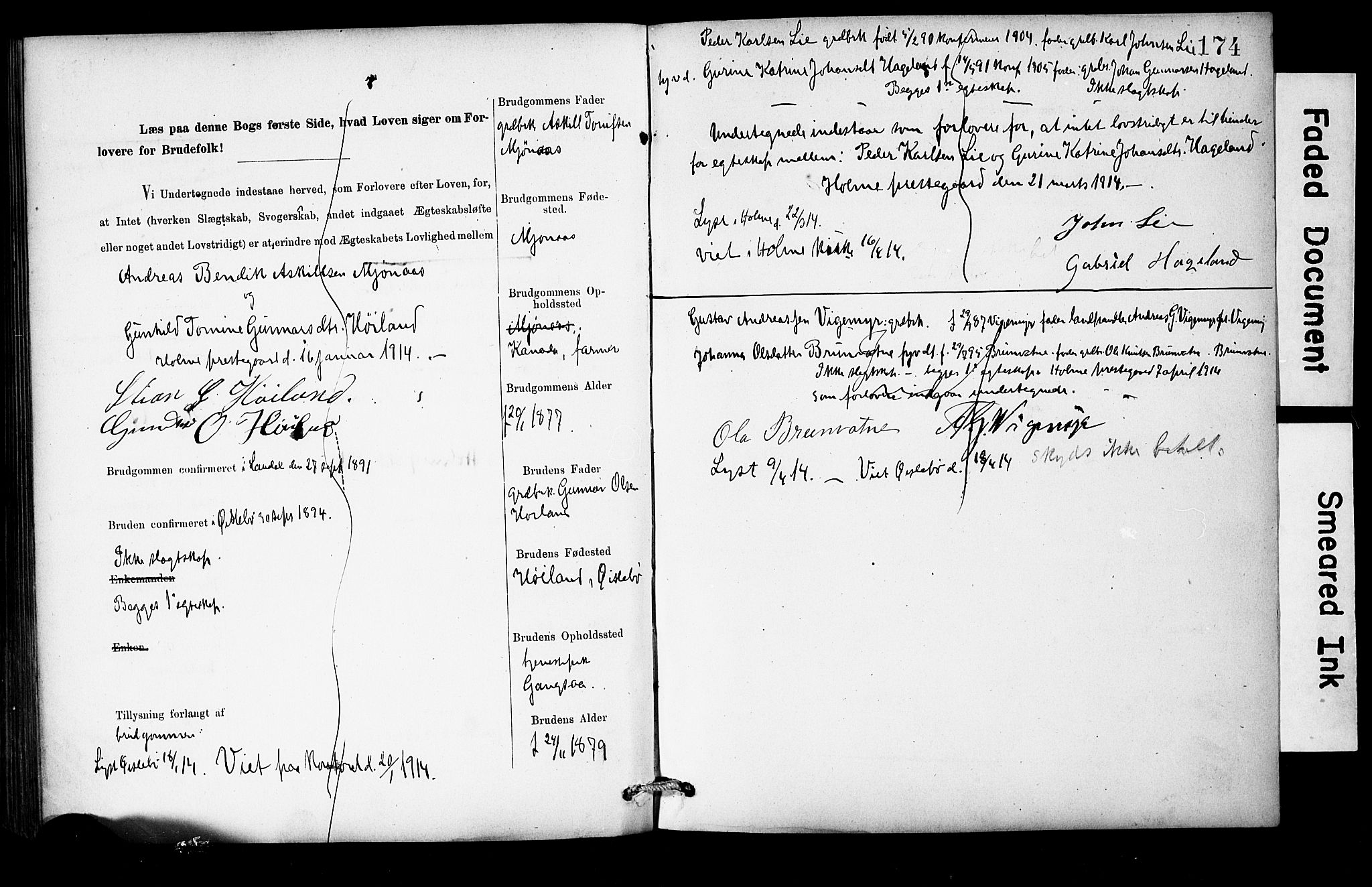 Holum sokneprestkontor, SAK/1111-0022/F/Fe/L0004: Banns register no. II 5 4, 1890-1914, p. 174