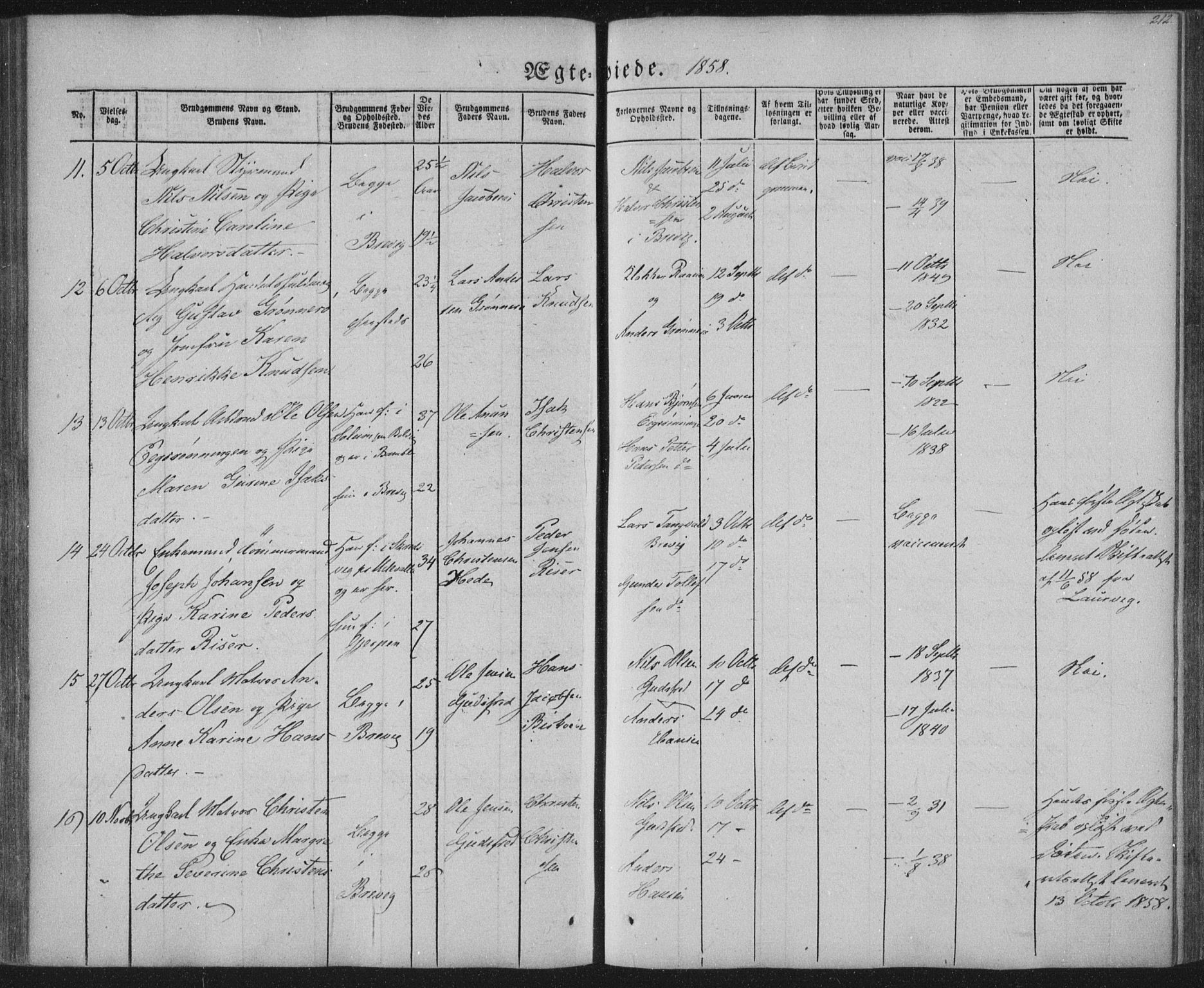 Brevik kirkebøker, SAKO/A-255/F/Fa/L0005: Parish register (official) no. 5, 1847-1865, p. 212