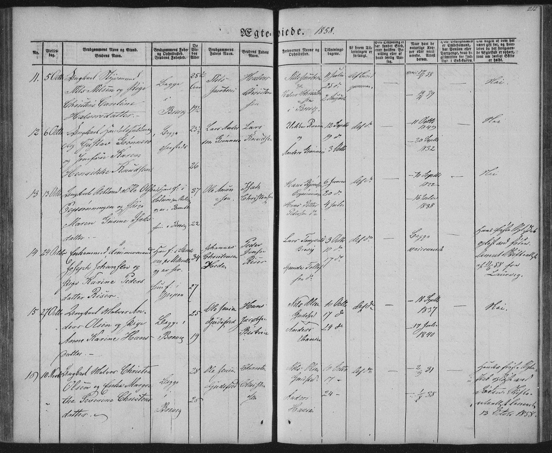 Brevik kirkebøker, AV/SAKO-A-255/F/Fa/L0005: Parish register (official) no. 5, 1847-1865, p. 212