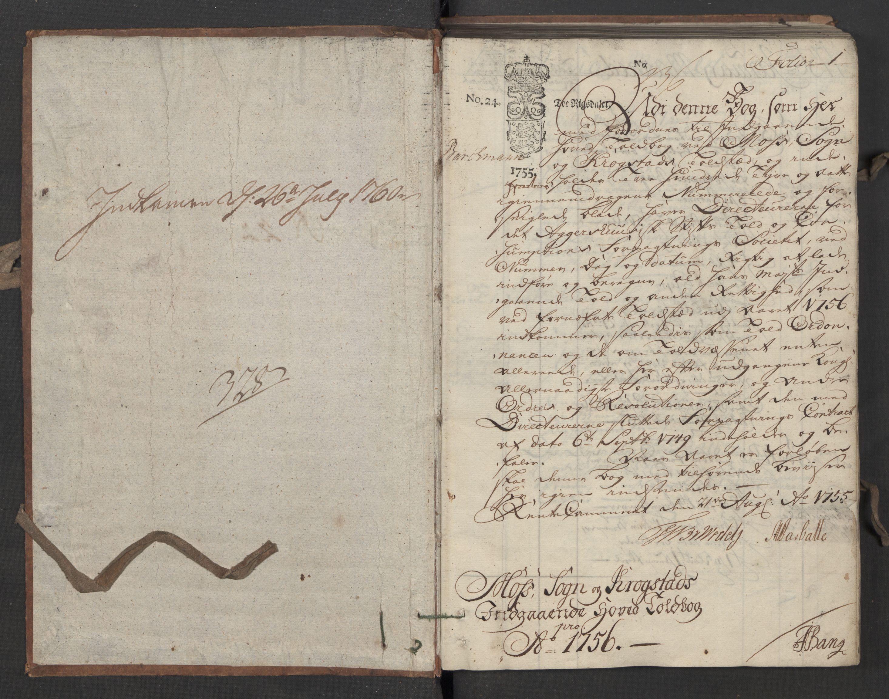 Generaltollkammeret, tollregnskaper, AV/RA-EA-5490/R05/L0026/0001: Tollregnskaper Moss, Son, Krokstad / Inngående hovedtollbok, 1756, p. 1