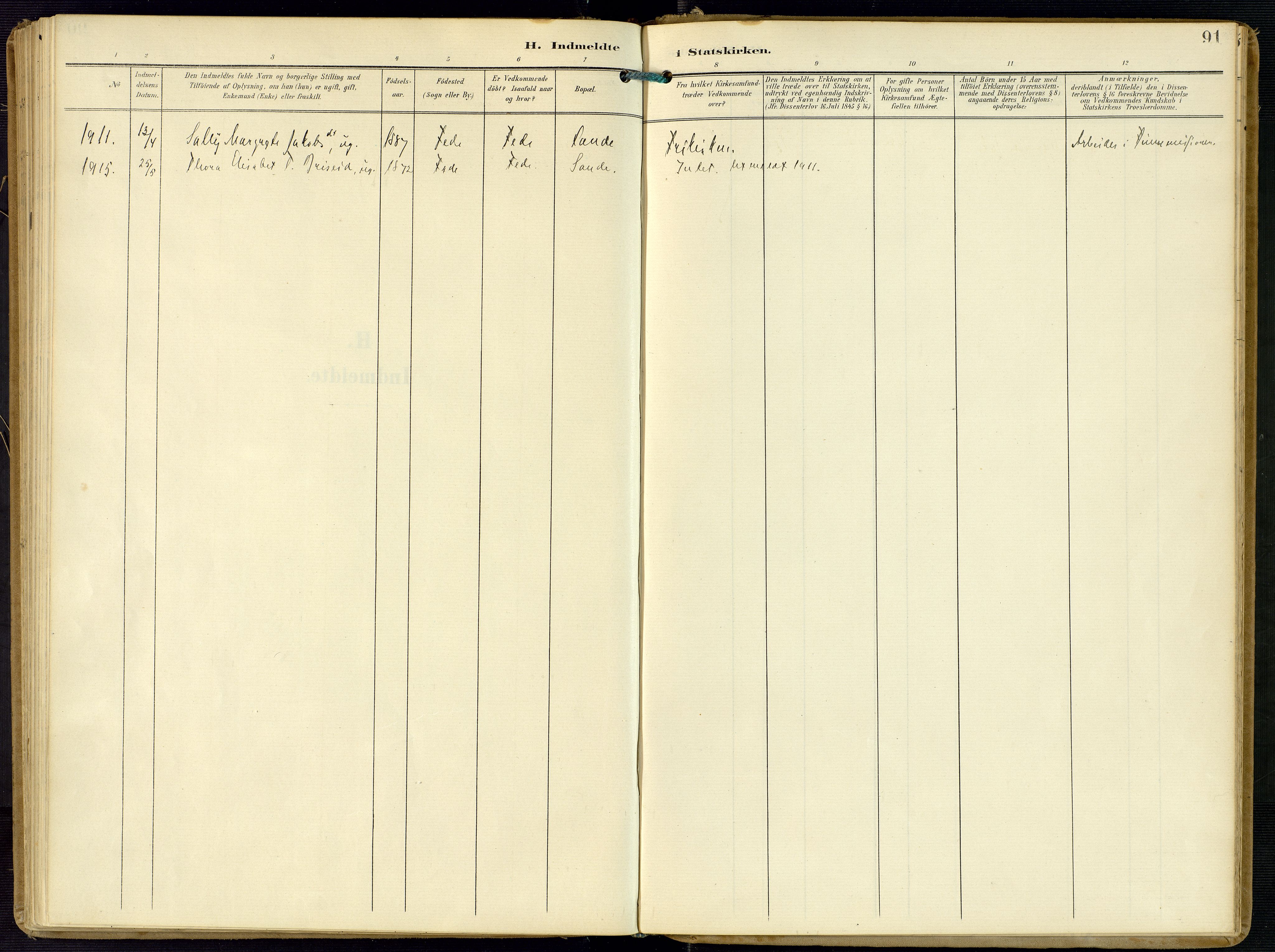Kvinesdal sokneprestkontor, SAK/1111-0026/F/Fa/Faa/L0005: Parish register (official) no. A 5, 1898-1915, p. 91