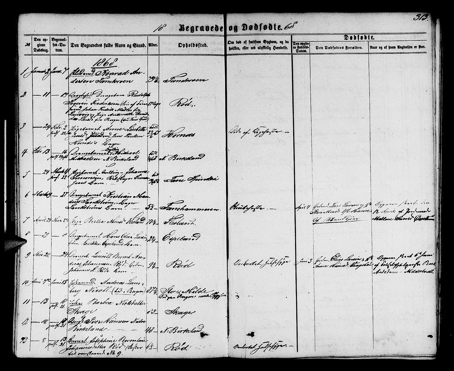 Fana Sokneprestembete, SAB/A-75101/H/Hab/Habb/L0003: Parish register (copy) no. B 3, 1861-1888, p. 313