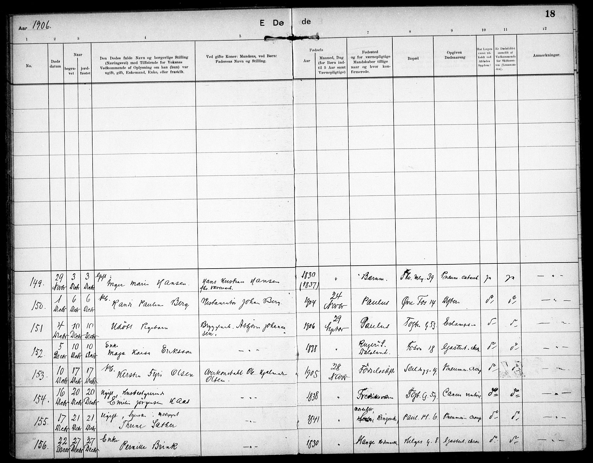 Paulus prestekontor Kirkebøker, AV/SAO-A-10871/F/Fa/L0018: Parish register (official) no. 18, 1906-1915, p. 18