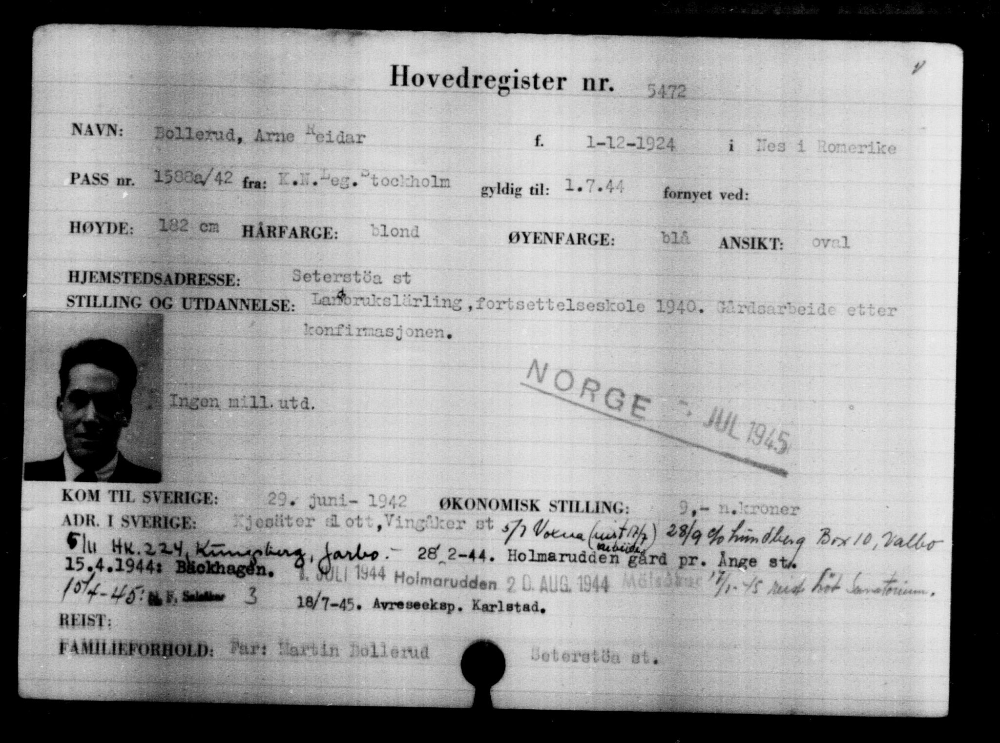 Utenriksstasjonene, Legasjonen i Stockholm, Flyktningkontoret, AV/RA-S-6753/V/Va/L0004: Kjesäterkartoteket, flyktninger med registreringsnr. 3496-6610, 1940-1945, p. 2281