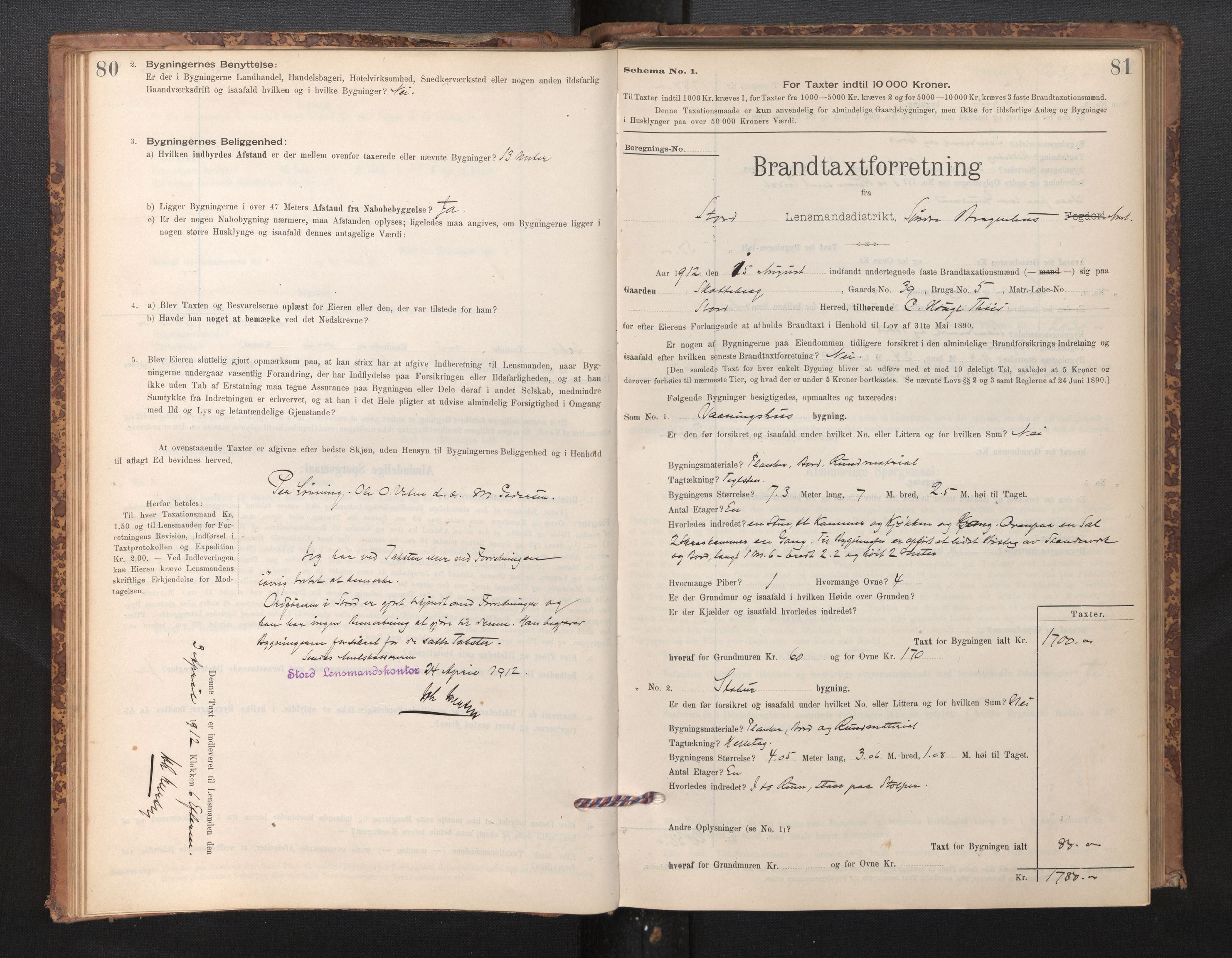 Lensmannen i Stord, SAB/A-35001/0012/L0002: Branntakstprotokoll, skjematakst, 1897-1922, p. 80-81
