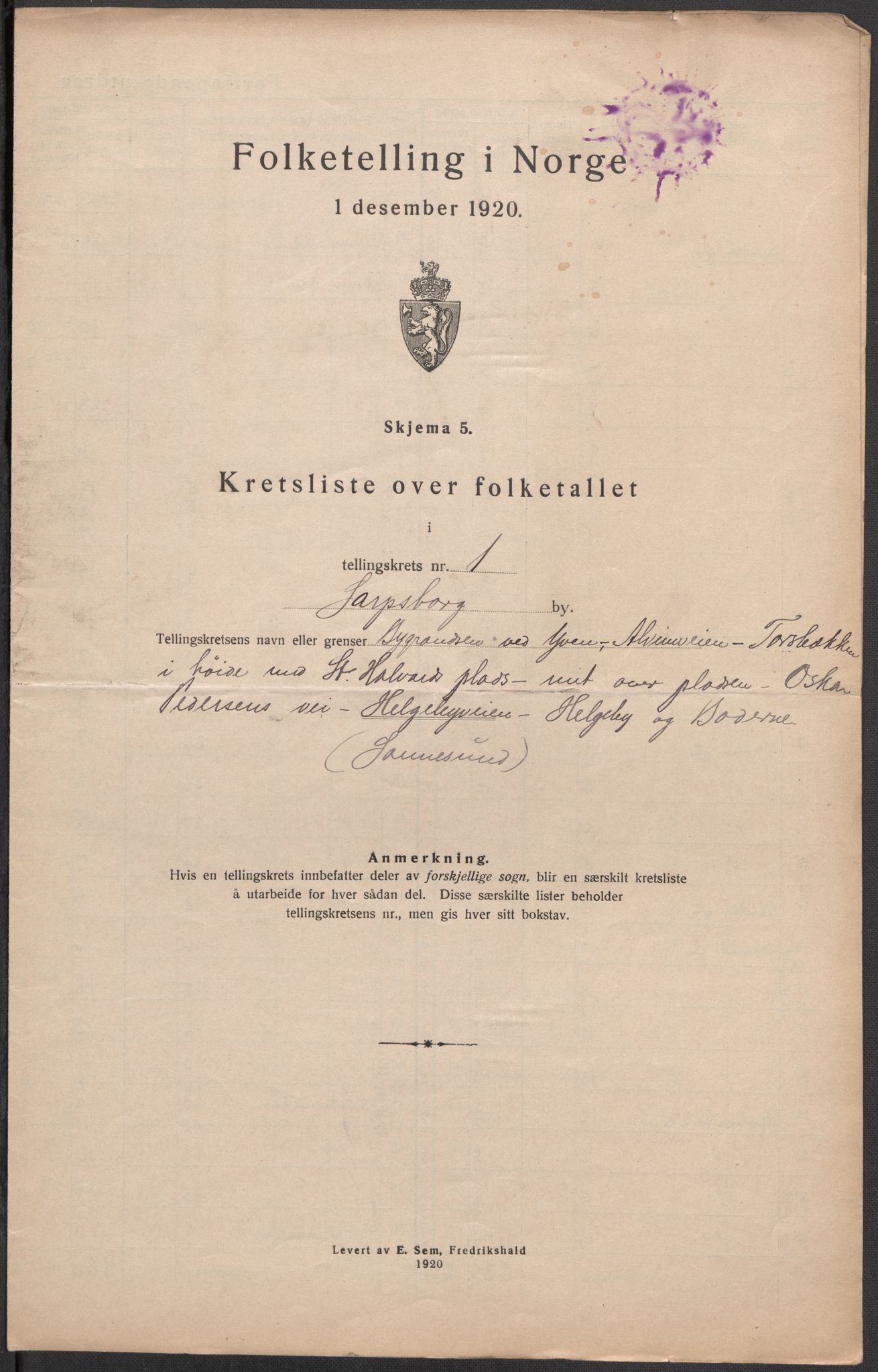 SAO, 1920 census for Sarpsborg, 1920, p. 4