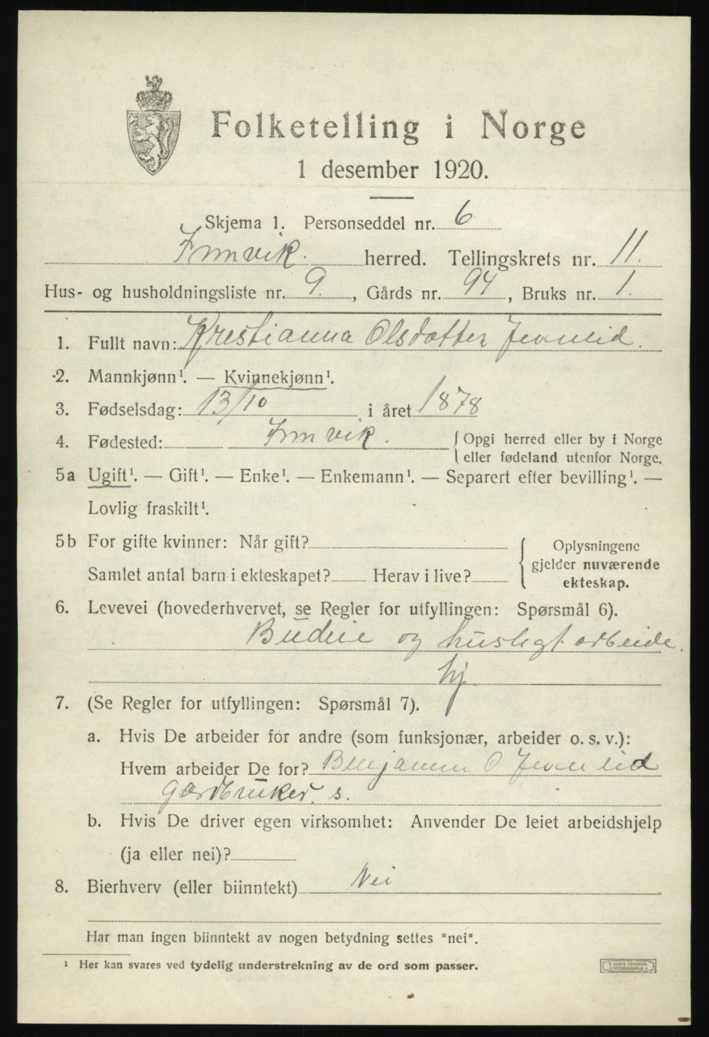 SAB, 1920 census for Innvik, 1920, p. 4623