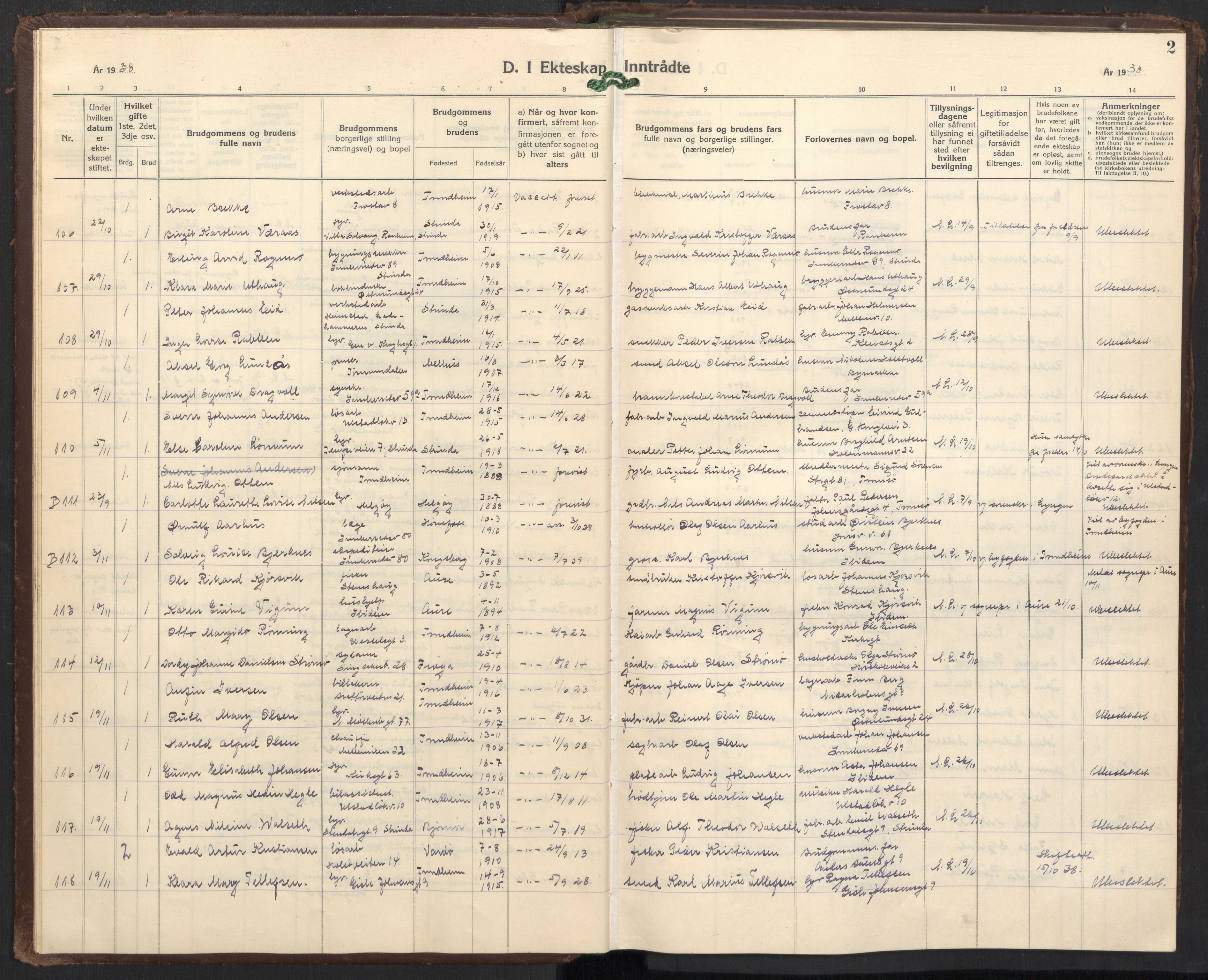 Ministerialprotokoller, klokkerbøker og fødselsregistre - Sør-Trøndelag, SAT/A-1456/605/L0263: Parish register (copy) no. 605C10, 1938-1949, p. 2