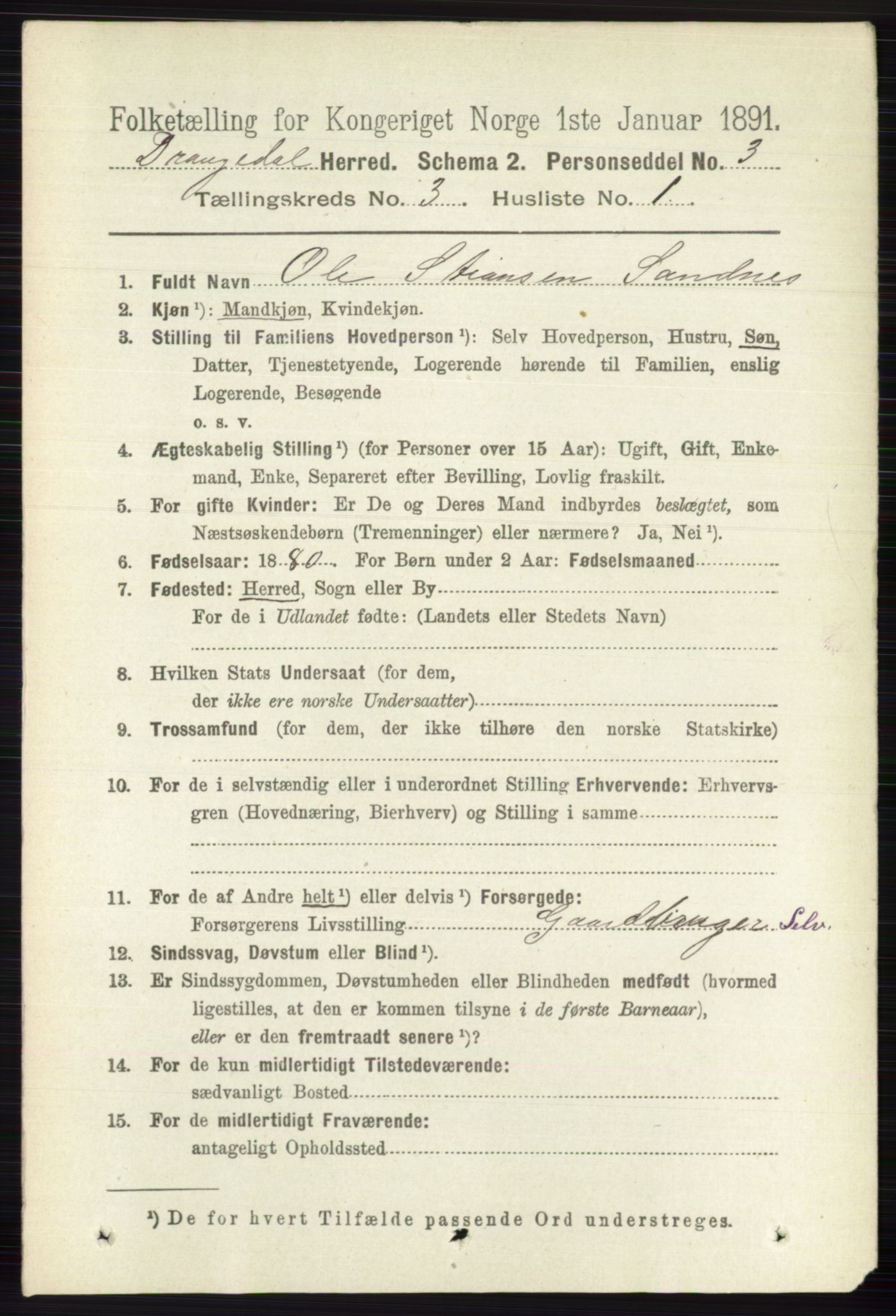 RA, 1891 census for 0817 Drangedal, 1891, p. 861