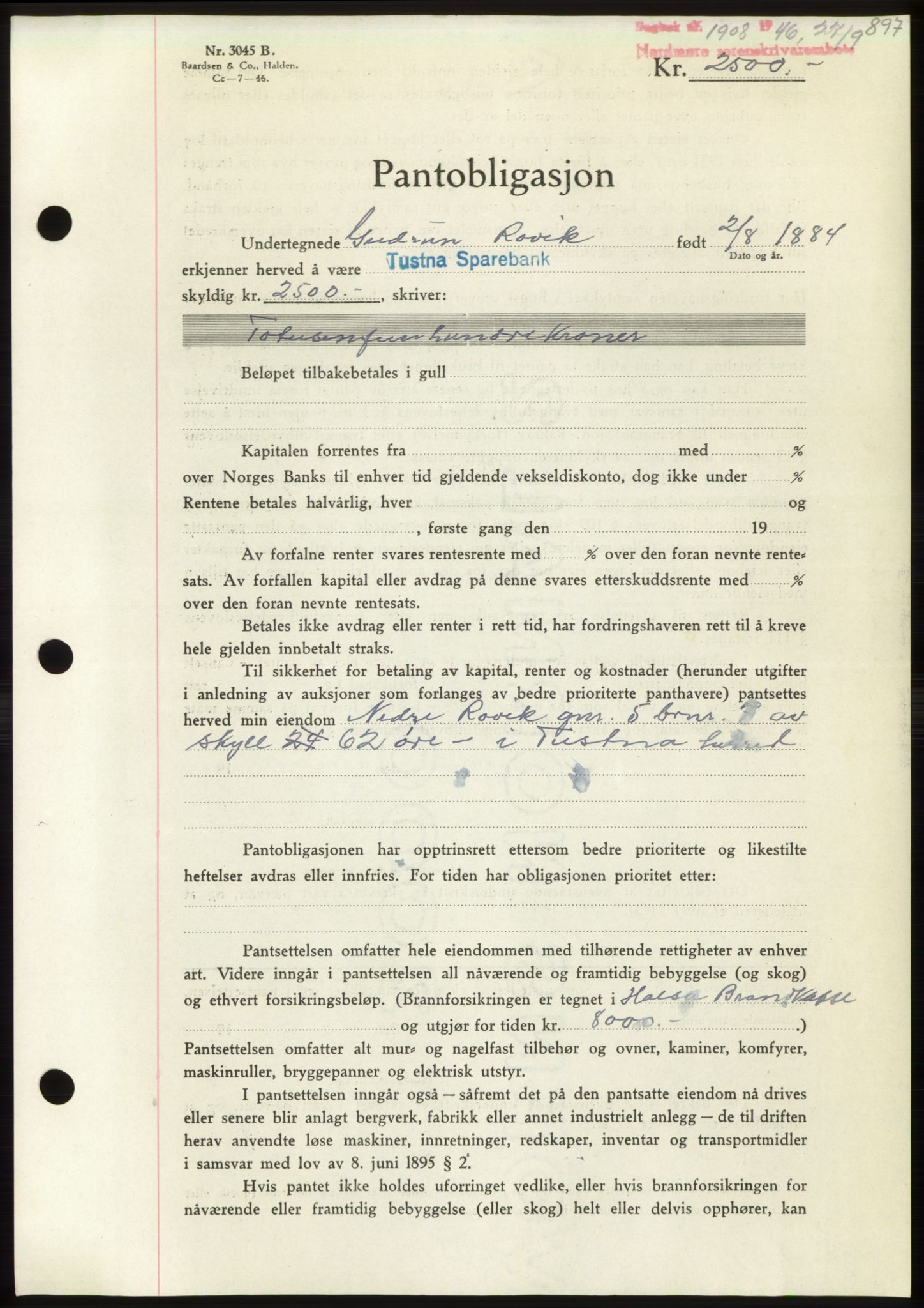 Nordmøre sorenskriveri, AV/SAT-A-4132/1/2/2Ca: Mortgage book no. B94, 1946-1946, Diary no: : 1908/1946