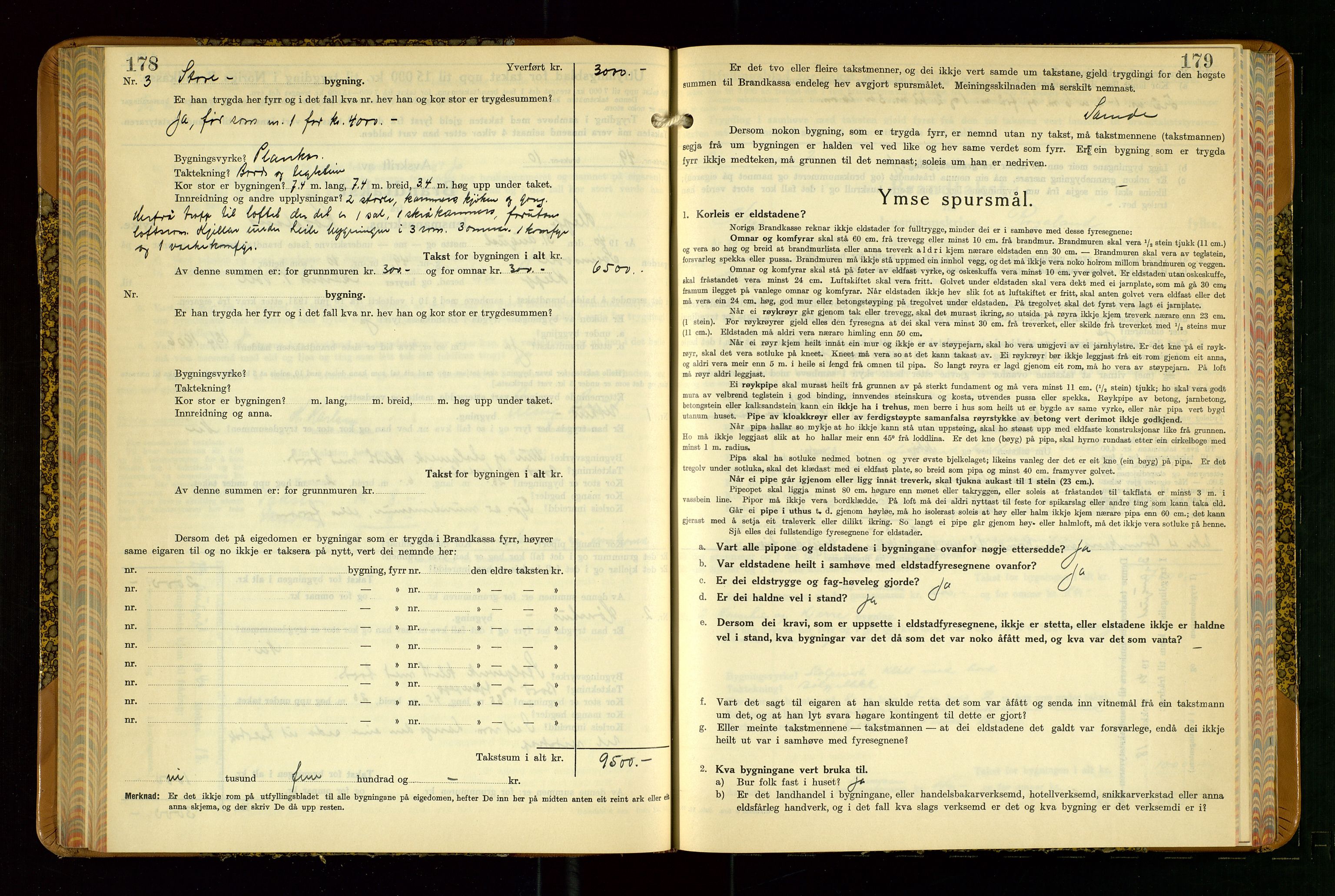 Klepp lensmannskontor, AV/SAST-A-100163/Goc/L0015: "Branntakstbok" m/register, 1939-1947, p. 178-179