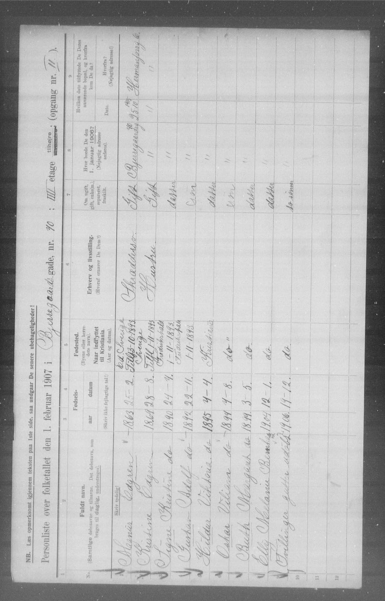 OBA, Municipal Census 1907 for Kristiania, 1907, p. 3367