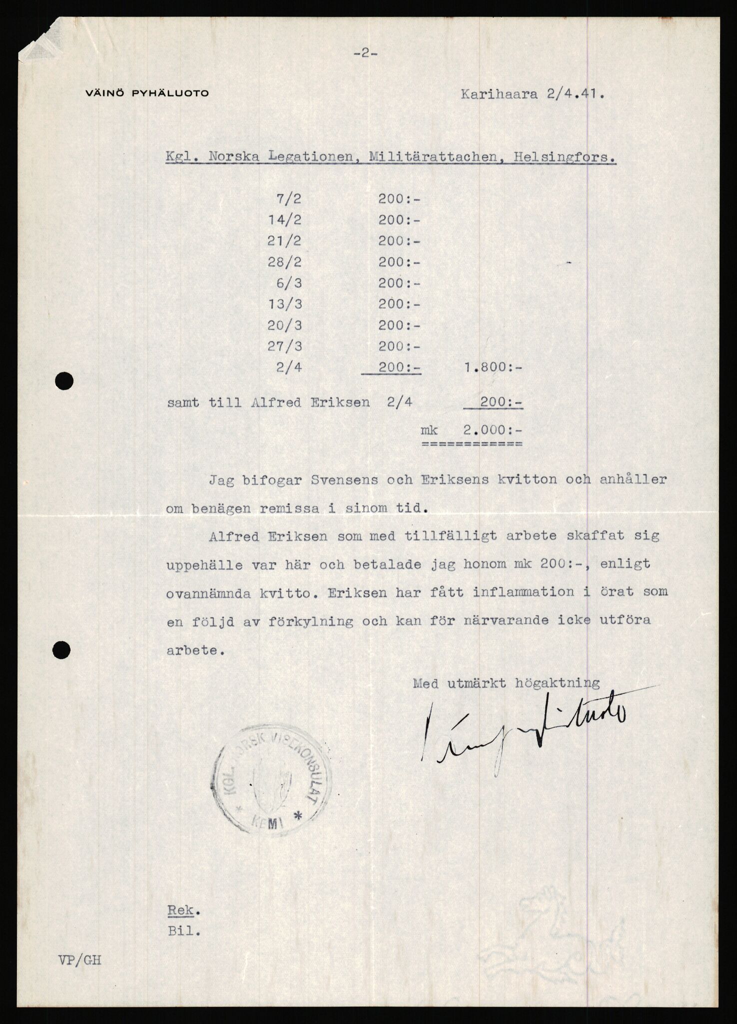 Forsvaret, Forsvarets krigshistoriske avdeling, AV/RA-RAFA-2017/Y/Ya/L0006: II-C-11-11,2 - Utenriksdepartementet.  Legasjonen i Helsingfors., 1940-1946, p. 537