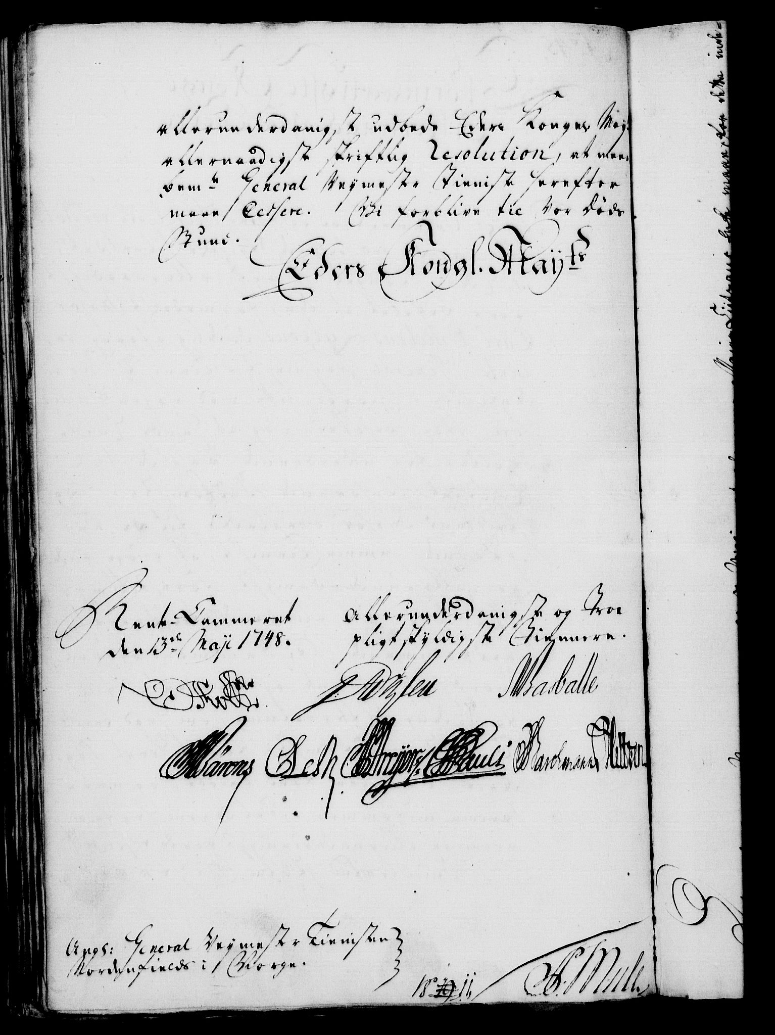 Rentekammeret, Kammerkanselliet, AV/RA-EA-3111/G/Gf/Gfa/L0030: Norsk relasjons- og resolusjonsprotokoll (merket RK 52.30), 1748, p. 305