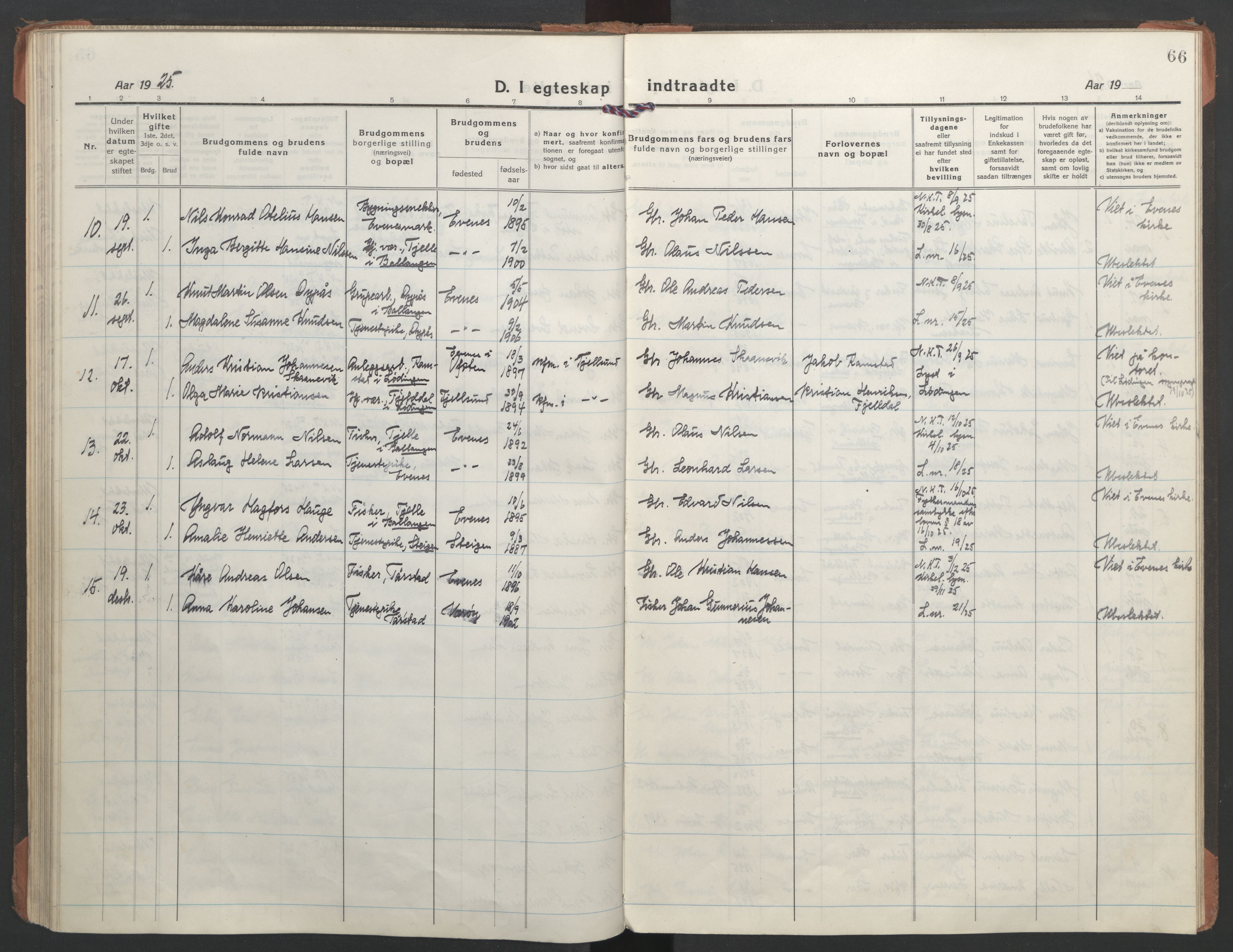 Ministerialprotokoller, klokkerbøker og fødselsregistre - Nordland, AV/SAT-A-1459/863/L0902: Parish register (official) no. 863A14, 1906-1937, p. 66