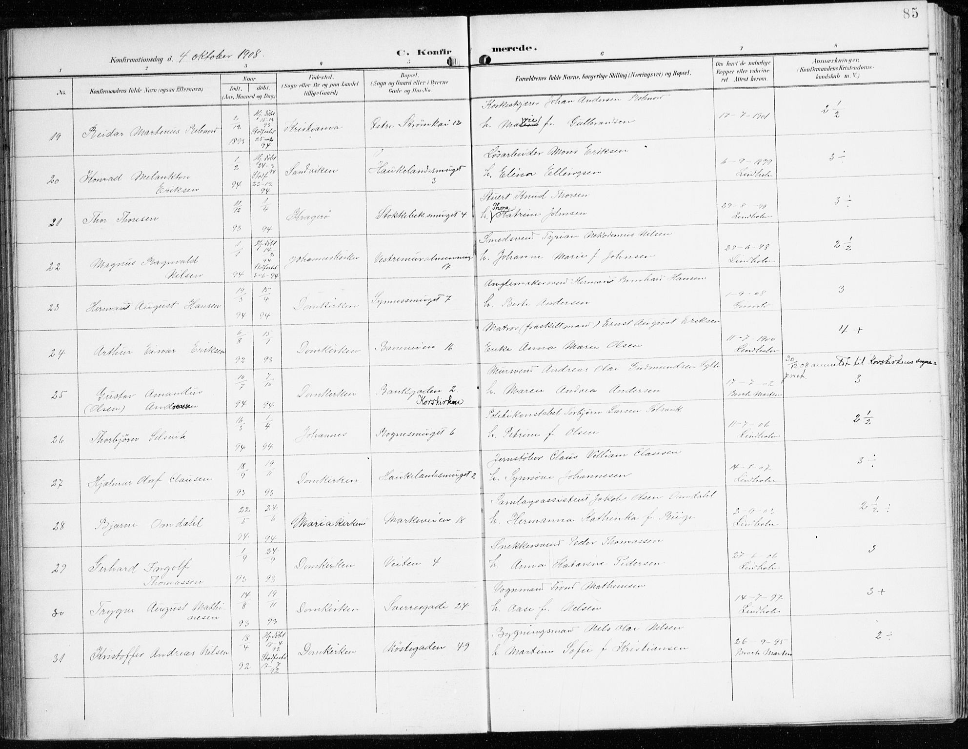 Domkirken sokneprestembete, AV/SAB-A-74801/H/Haa/L0031: Parish register (official) no. C 6, 1898-1915, p. 85