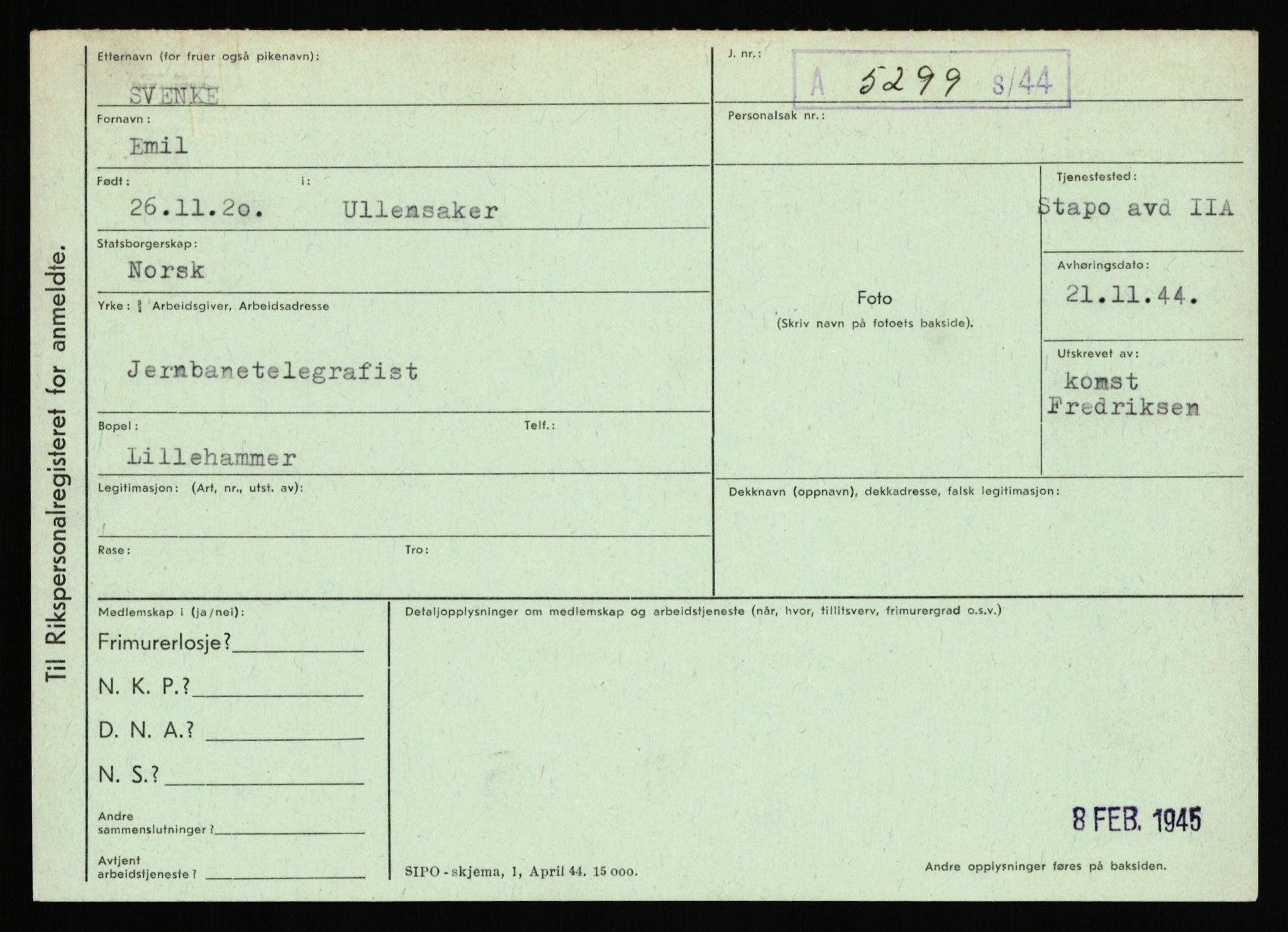 Statspolitiet - Hovedkontoret / Osloavdelingen, AV/RA-S-1329/C/Ca/L0015: Svea - Tøsse, 1943-1945, p. 460