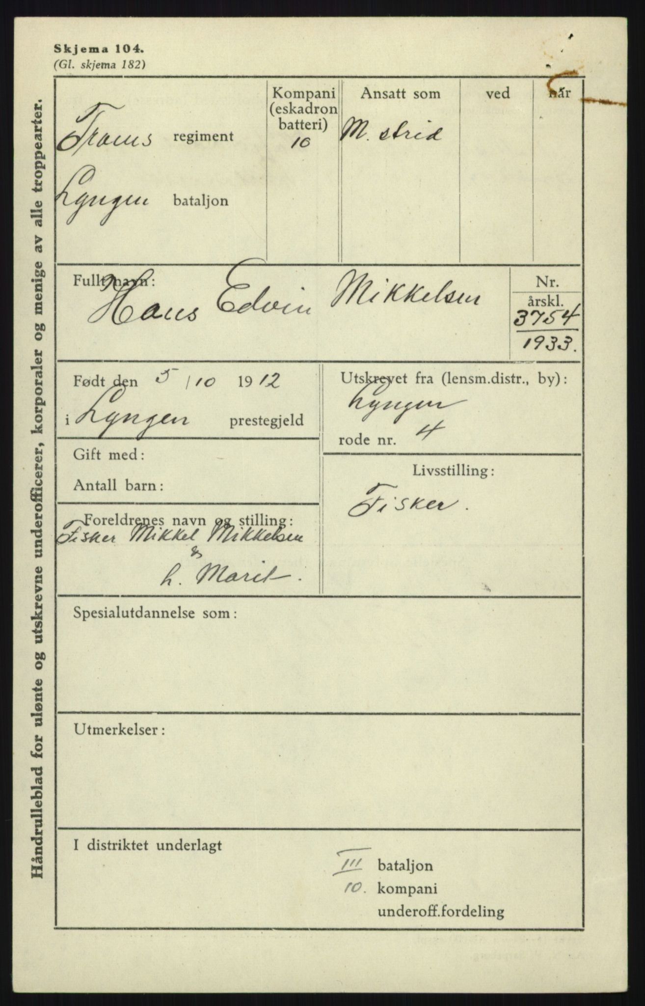 Forsvaret, Troms infanteriregiment nr. 16, AV/RA-RAFA-3146/P/Pa/L0017: Rulleblad for regimentets menige mannskaper, årsklasse 1933, 1933, p. 807