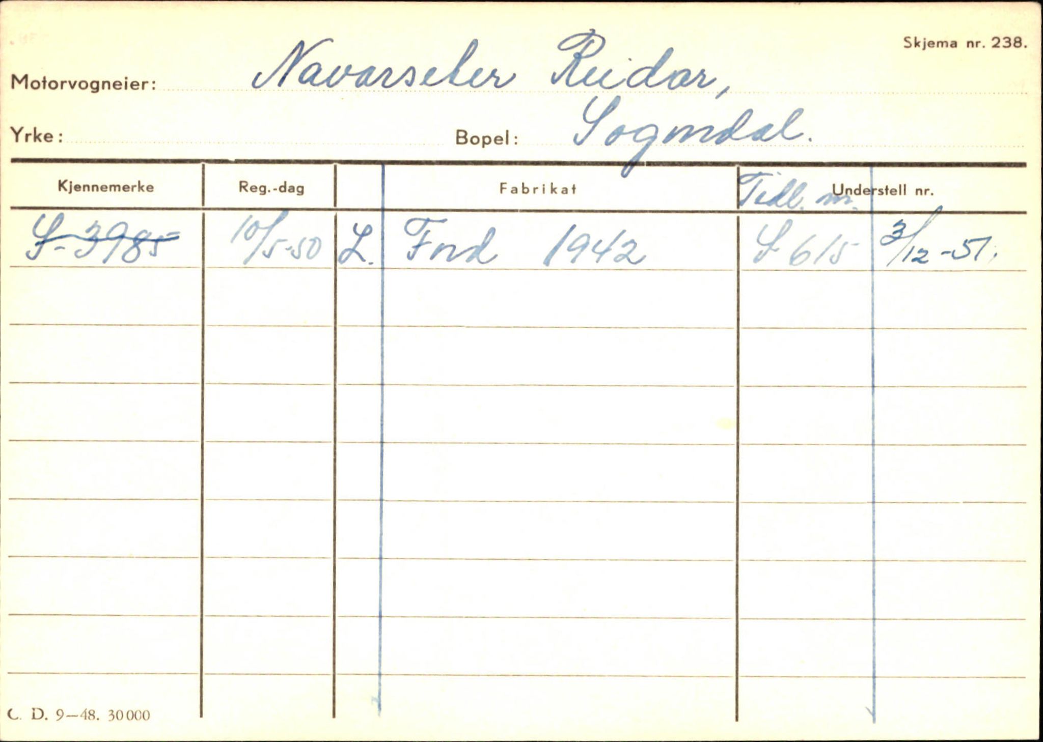 Statens vegvesen, Sogn og Fjordane vegkontor, SAB/A-5301/4/F/L0124: Eigarregister Sogndal A-U, 1945-1975, p. 1778