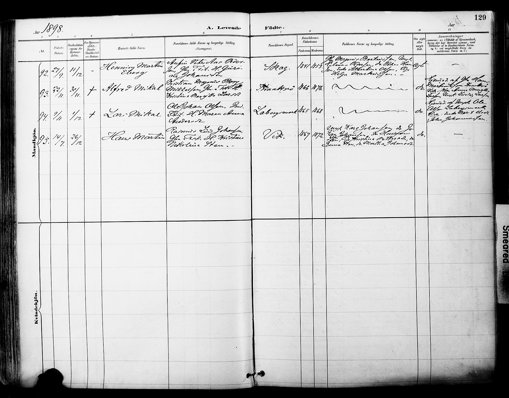 Ibestad sokneprestembete, SATØ/S-0077/H/Ha/Haa/L0012kirke: Parish register (official) no. 12, 1890-1900, p. 129