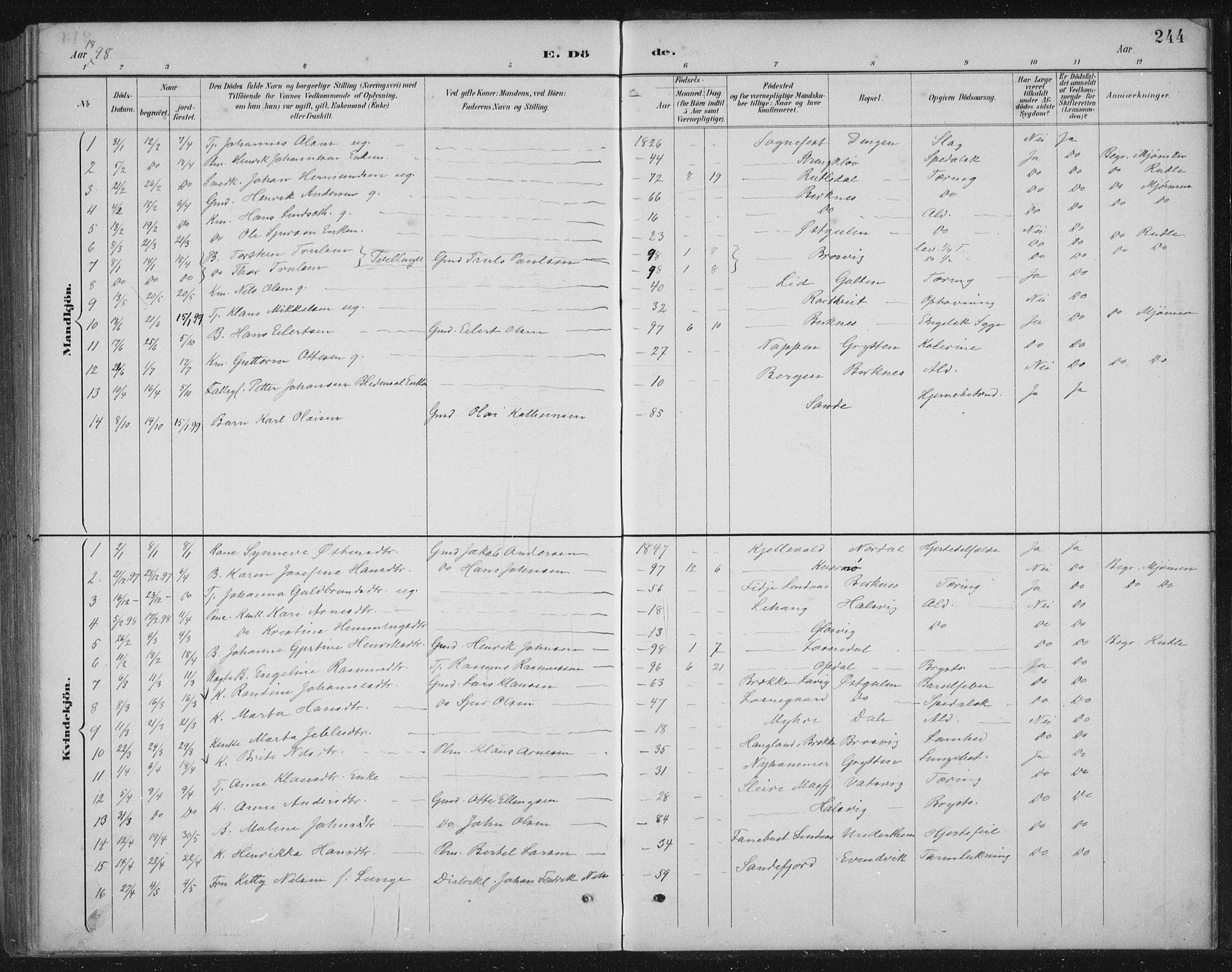 Gulen sokneprestembete, AV/SAB-A-80201/H/Hab/Habb/L0003: Parish register (copy) no. B 3, 1884-1907, p. 244