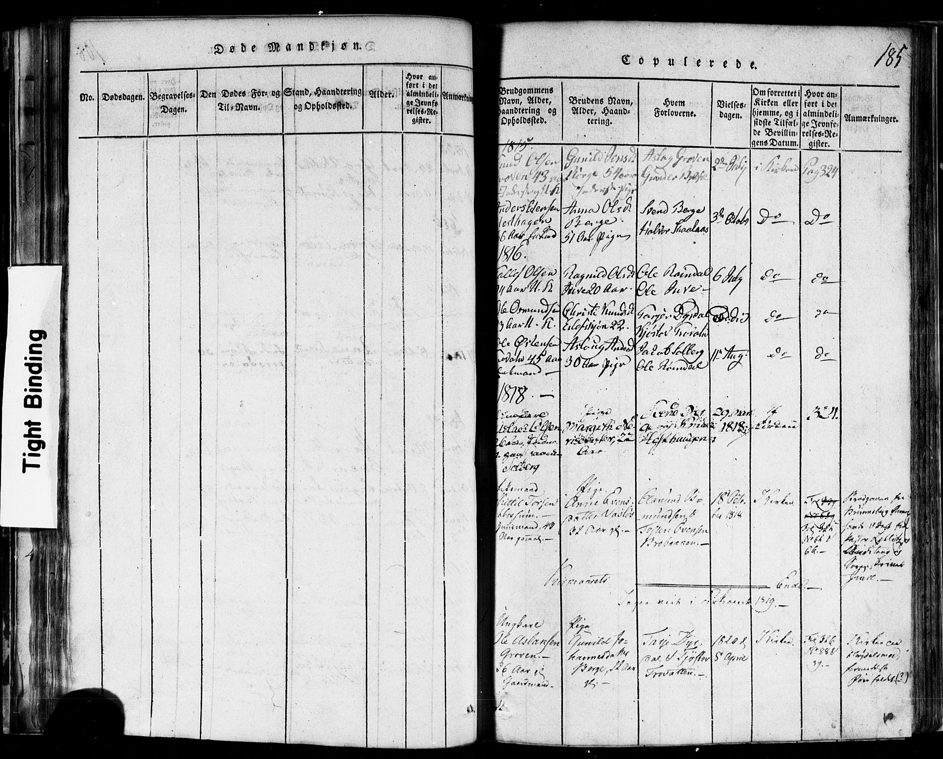 Rauland kirkebøker, AV/SAKO-A-292/F/Fa/L0002: Parish register (official) no. I 2, 1815-1860, p. 185