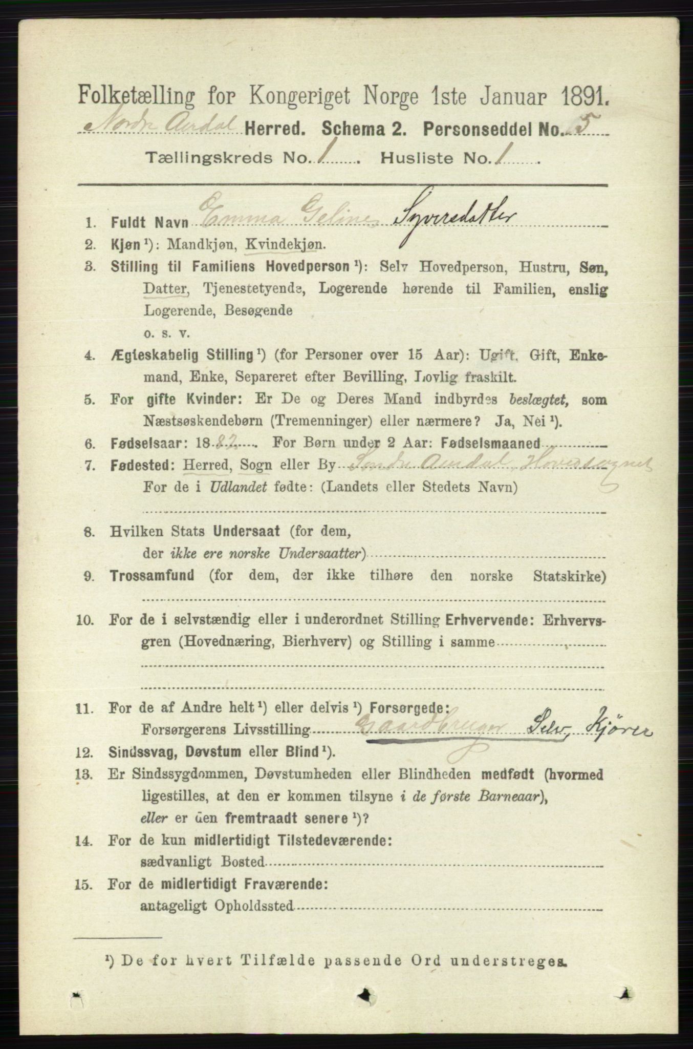 RA, 1891 census for 0542 Nord-Aurdal, 1891, p. 124