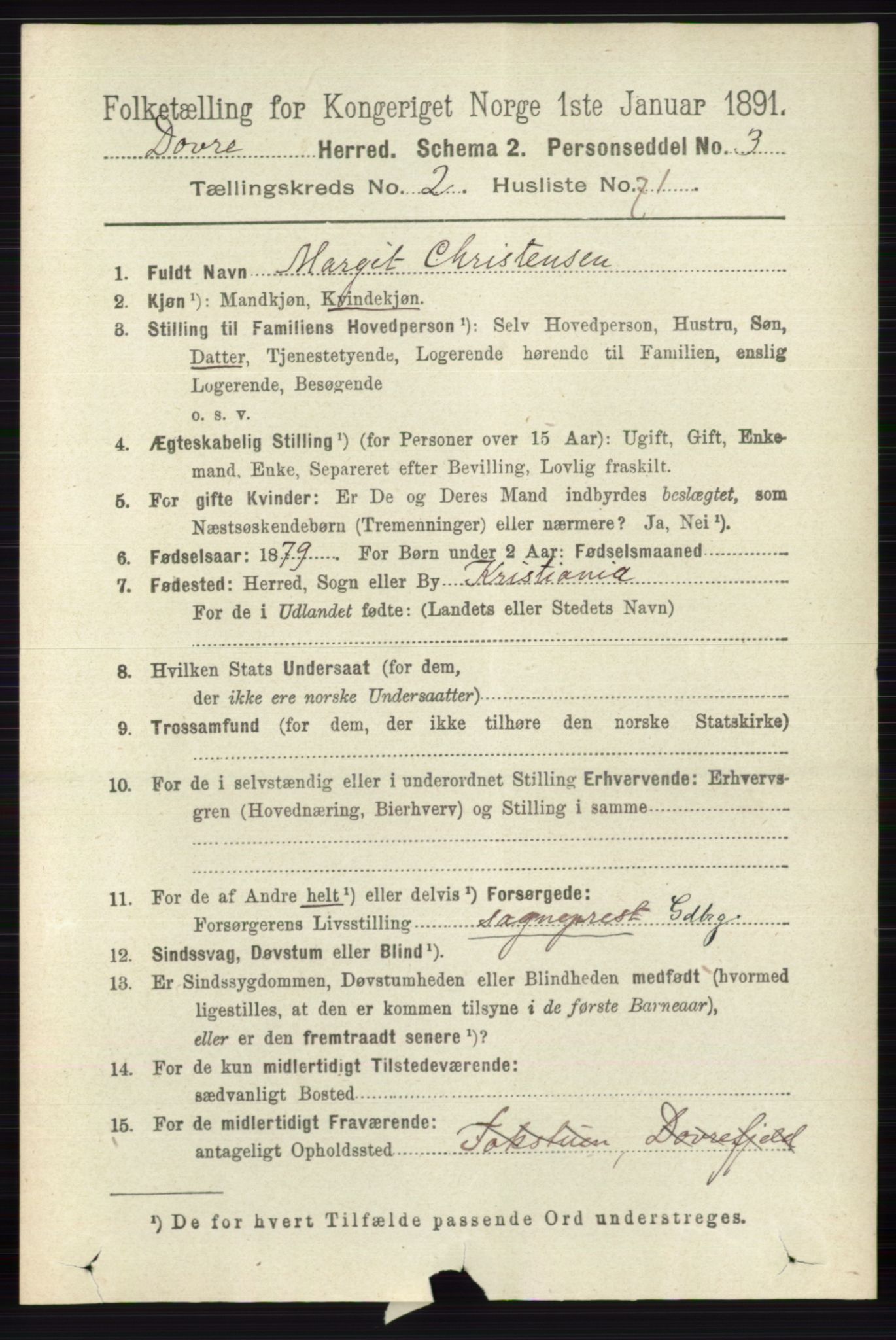 RA, 1891 census for 0511 Dovre, 1891, p. 1295