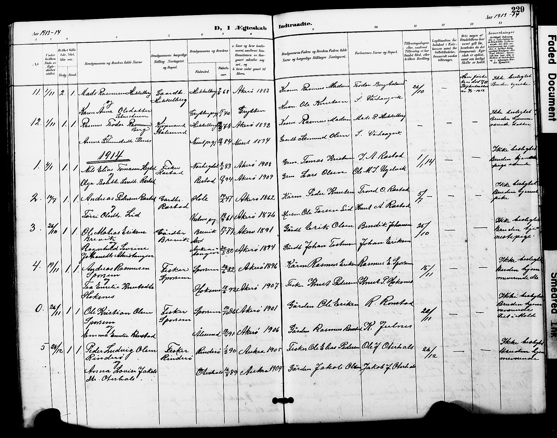 Ministerialprotokoller, klokkerbøker og fødselsregistre - Møre og Romsdal, SAT/A-1454/560/L0725: Parish register (copy) no. 560C02, 1895-1930, p. 229