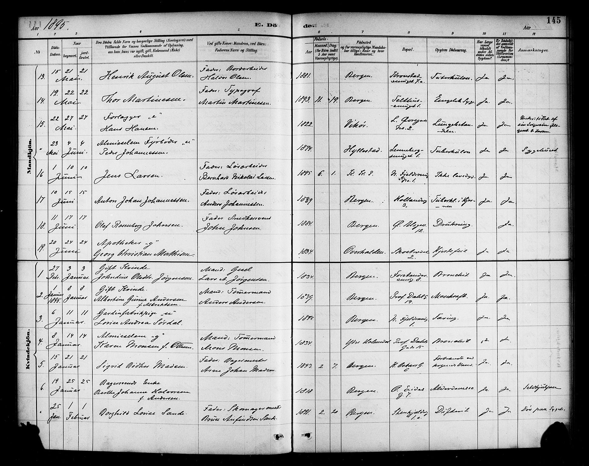 Korskirken sokneprestembete, SAB/A-76101/H/Haa/L0047: Parish register (official) no. E 5, 1884-1910, p. 145
