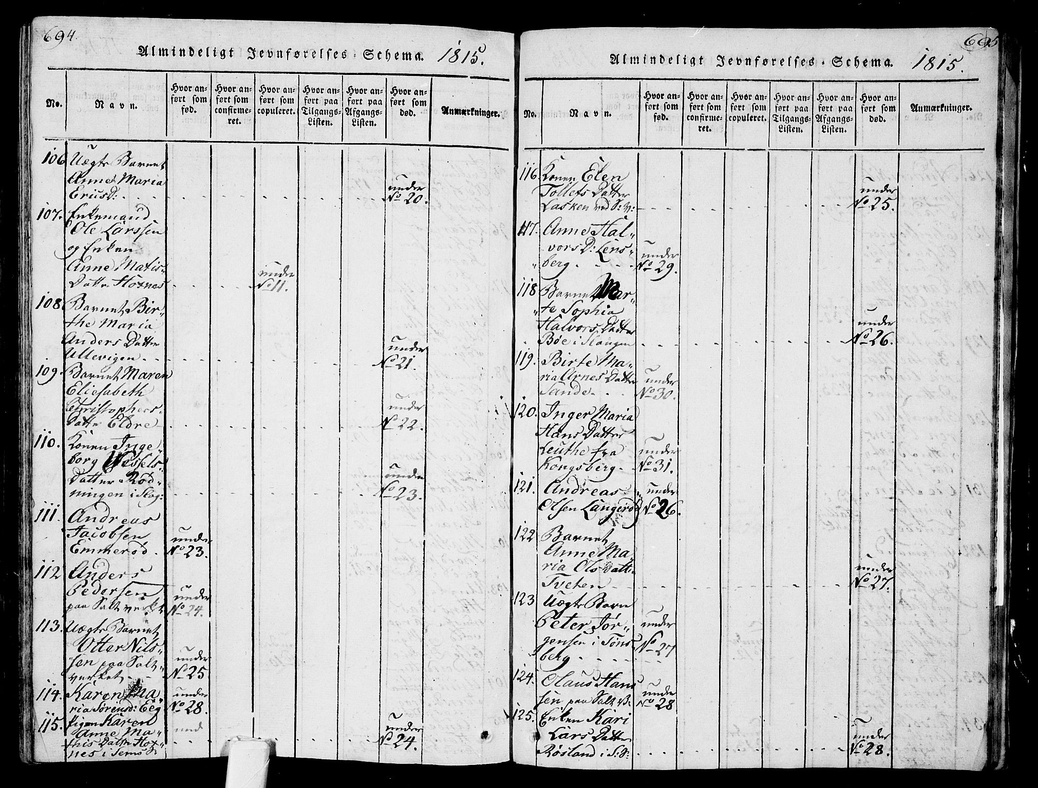 Sem kirkebøker, AV/SAKO-A-5/G/Ga/L0001: Parish register (copy) no. I 1, 1814-1825, p. 694-695