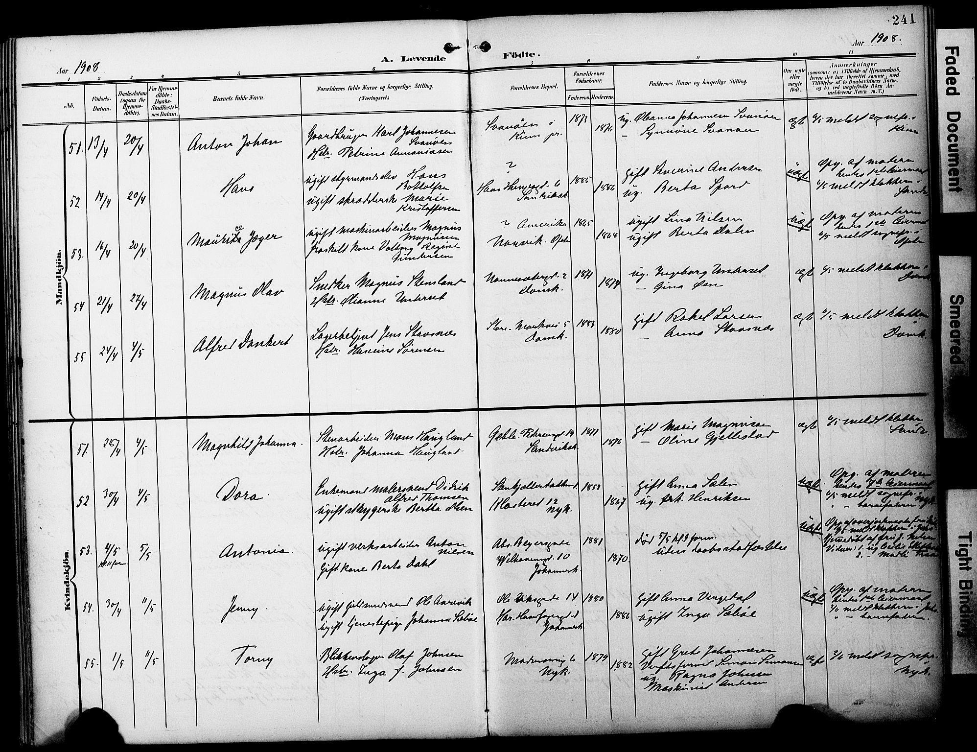 Fødselsstiftelsens sokneprestembete*, SAB/-: Parish register (official) no. A 3, 1901-1910, p. 241