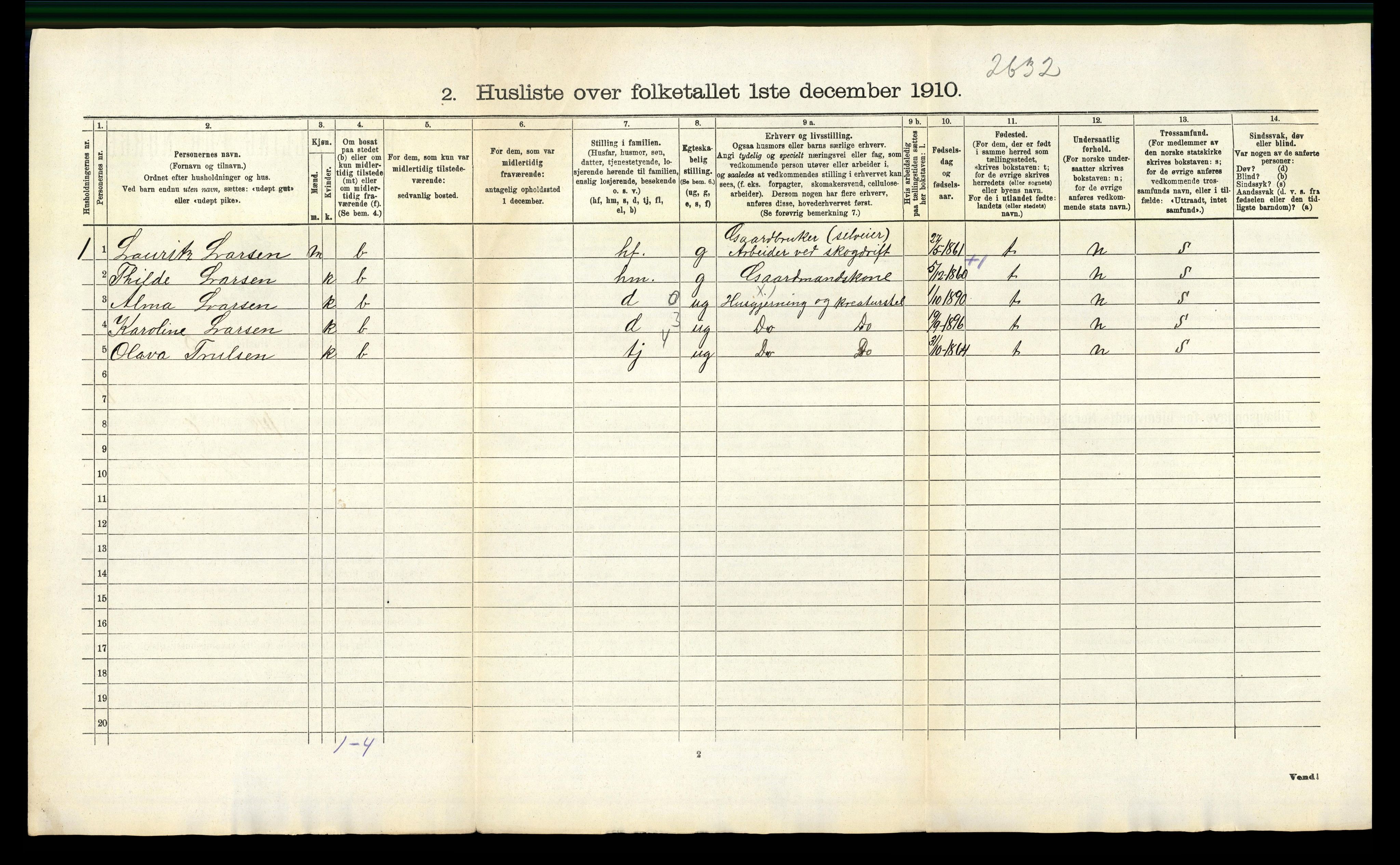 RA, 1910 census for Brunlanes, 1910, p. 1656