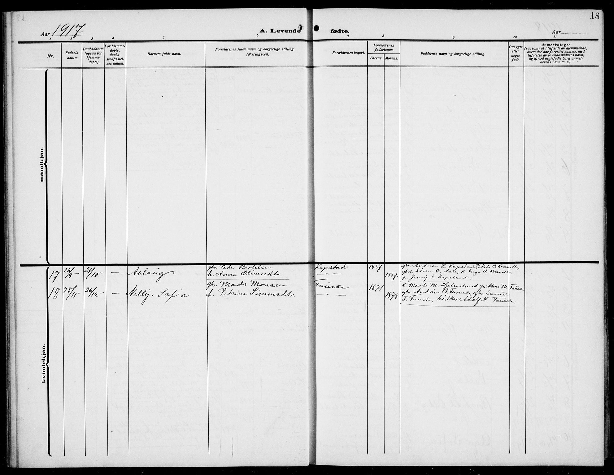Gaular sokneprestembete, AV/SAB-A-80001/H/Hab: Parish register (copy) no. B 4, 1912-1941, p. 18