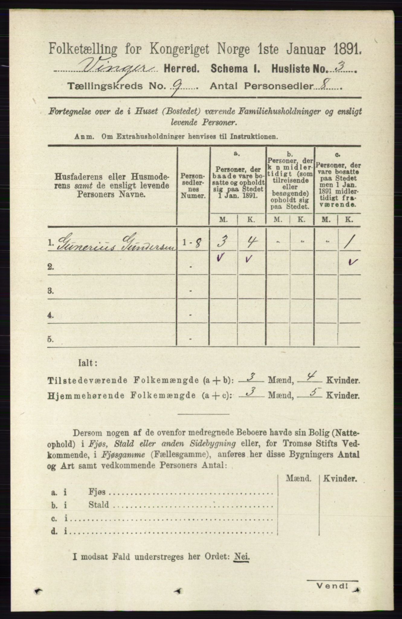 RA, 1891 census for 0421 Vinger, 1891, p. 4285