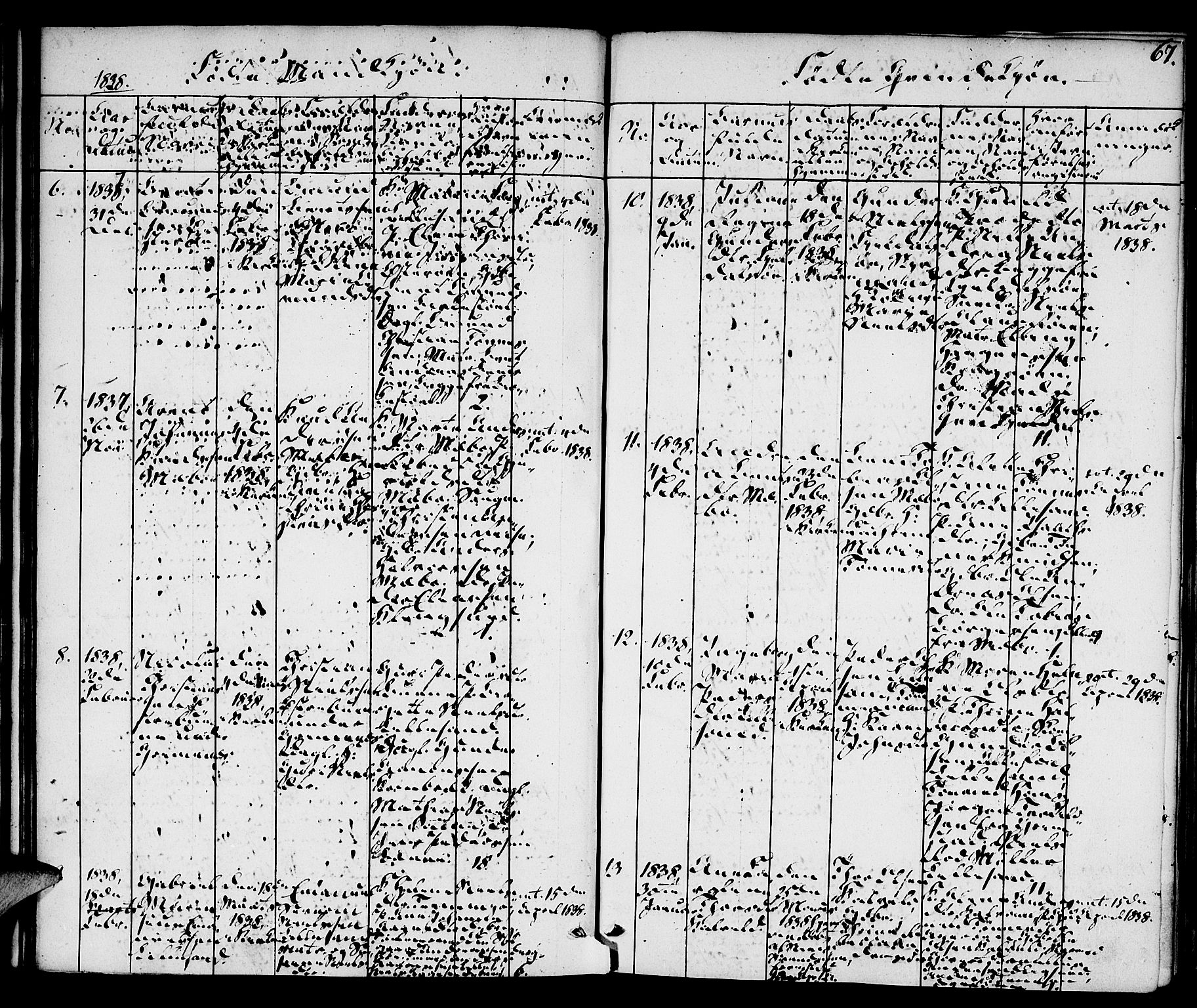 Vestre Moland sokneprestkontor, AV/SAK-1111-0046/F/Fa/Fab/L0004: Parish register (official) no. A 4, 1835-1843, p. 67