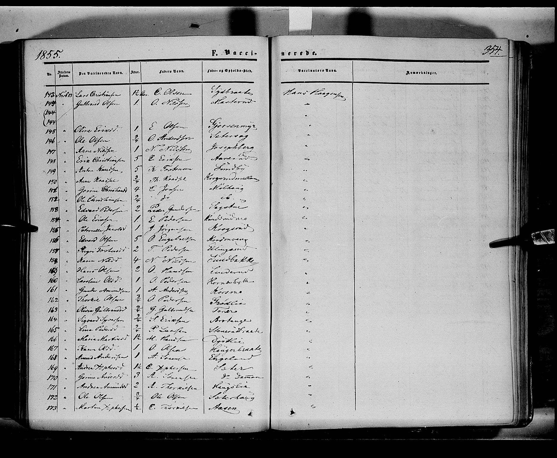 Sør-Odal prestekontor, AV/SAH-PREST-030/H/Ha/Haa/L0001: Parish register (official) no. 1, 1849-1859, p. 354