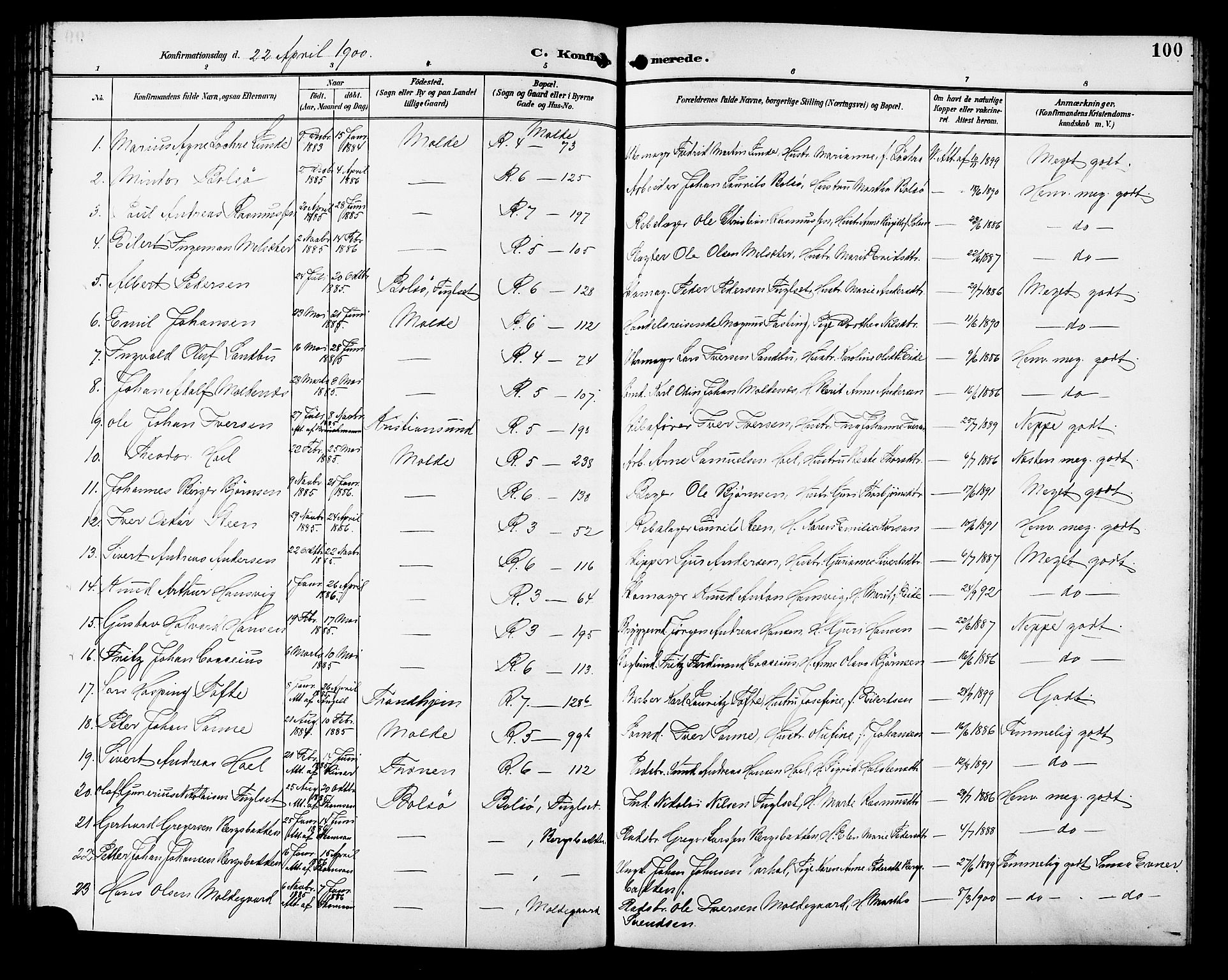 Ministerialprotokoller, klokkerbøker og fødselsregistre - Møre og Romsdal, SAT/A-1454/558/L0702: Parish register (copy) no. 558C03, 1894-1915, p. 100