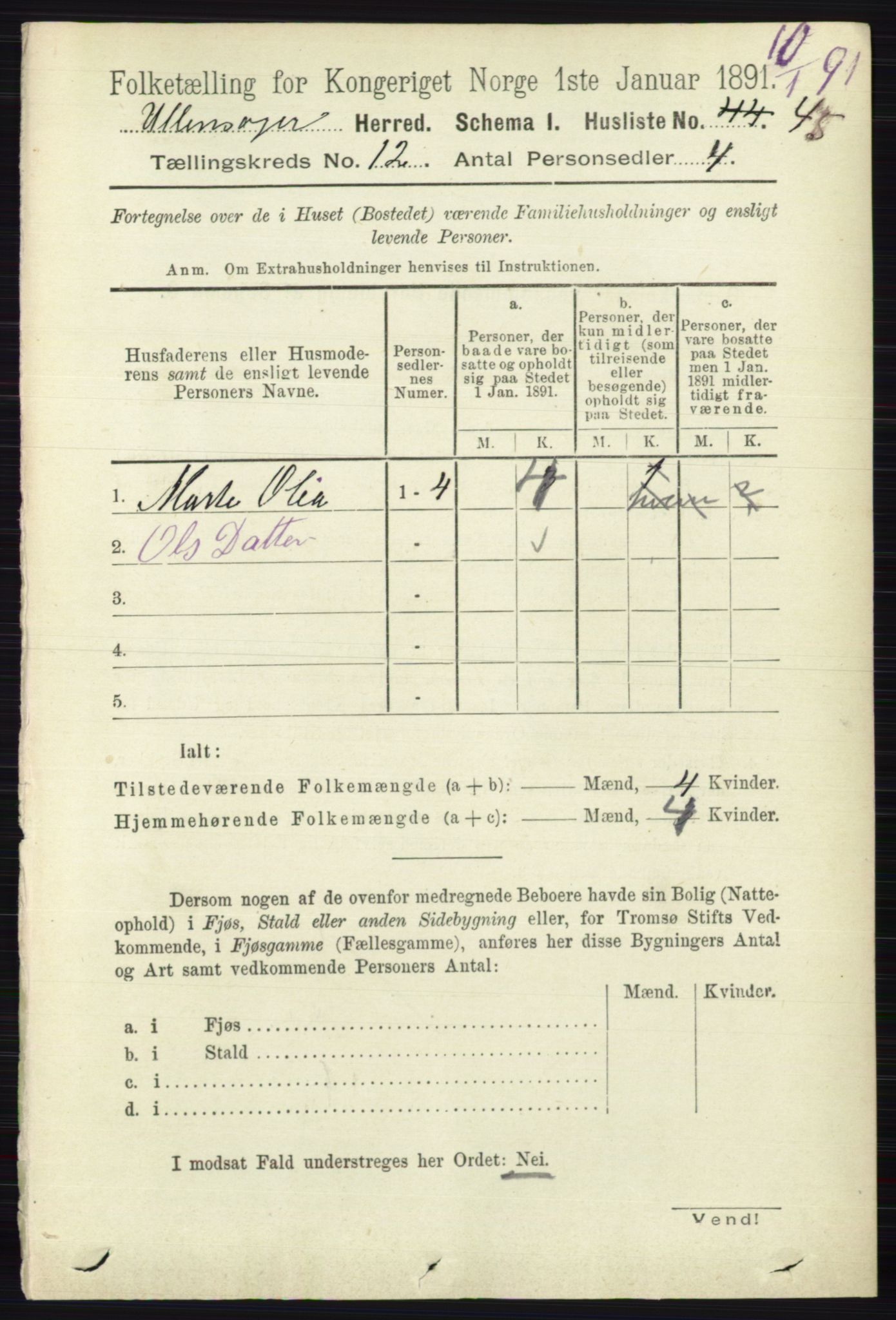 RA, 1891 census for 0235 Ullensaker, 1891, p. 5602