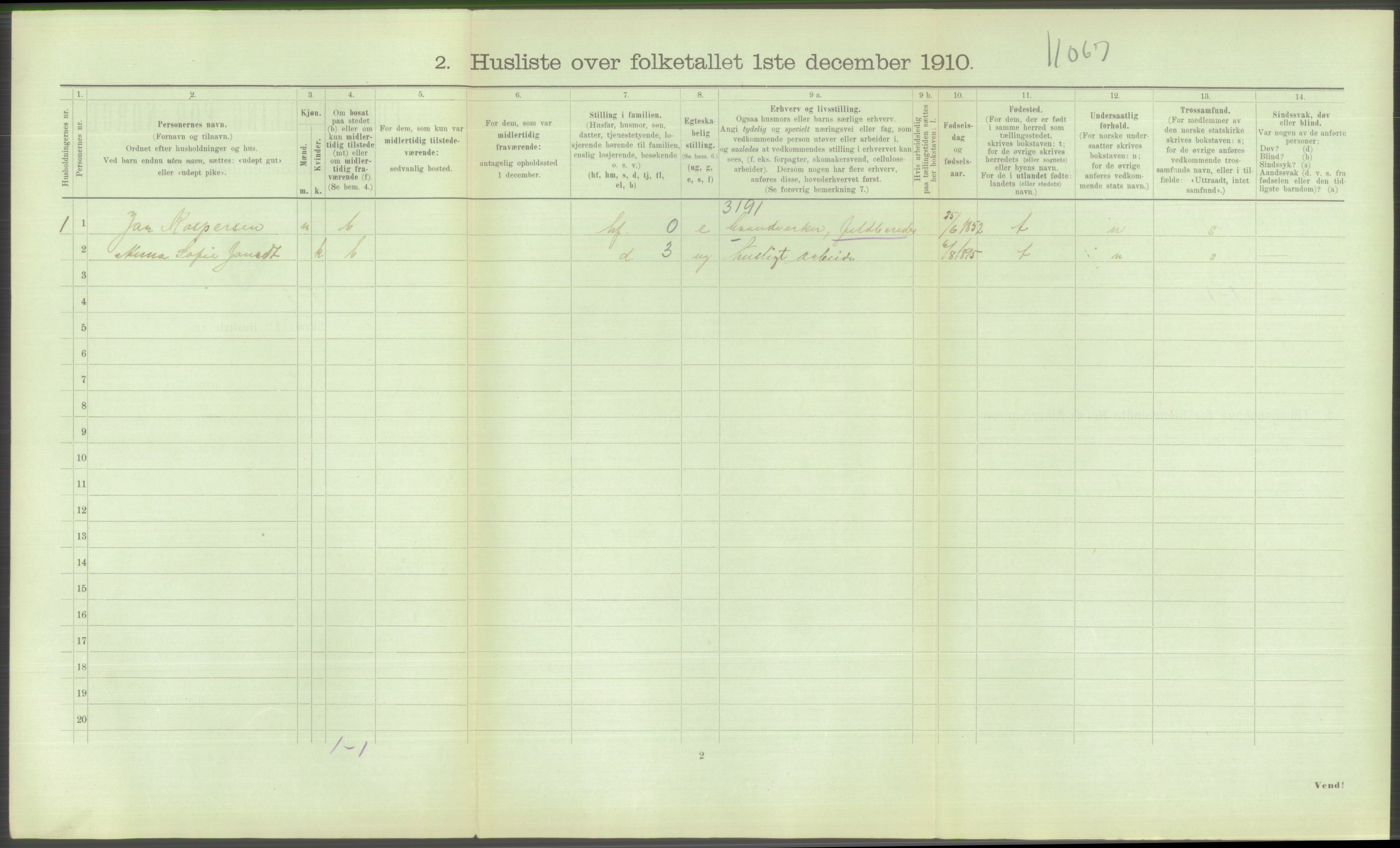 RA, 1910 census for Hustad (Sandvollan), 1910, p. 116