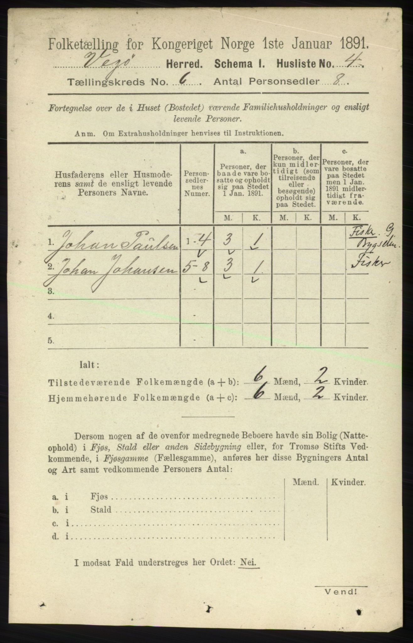 RA, 1891 census for 1815 Vega, 1891, p. 2527