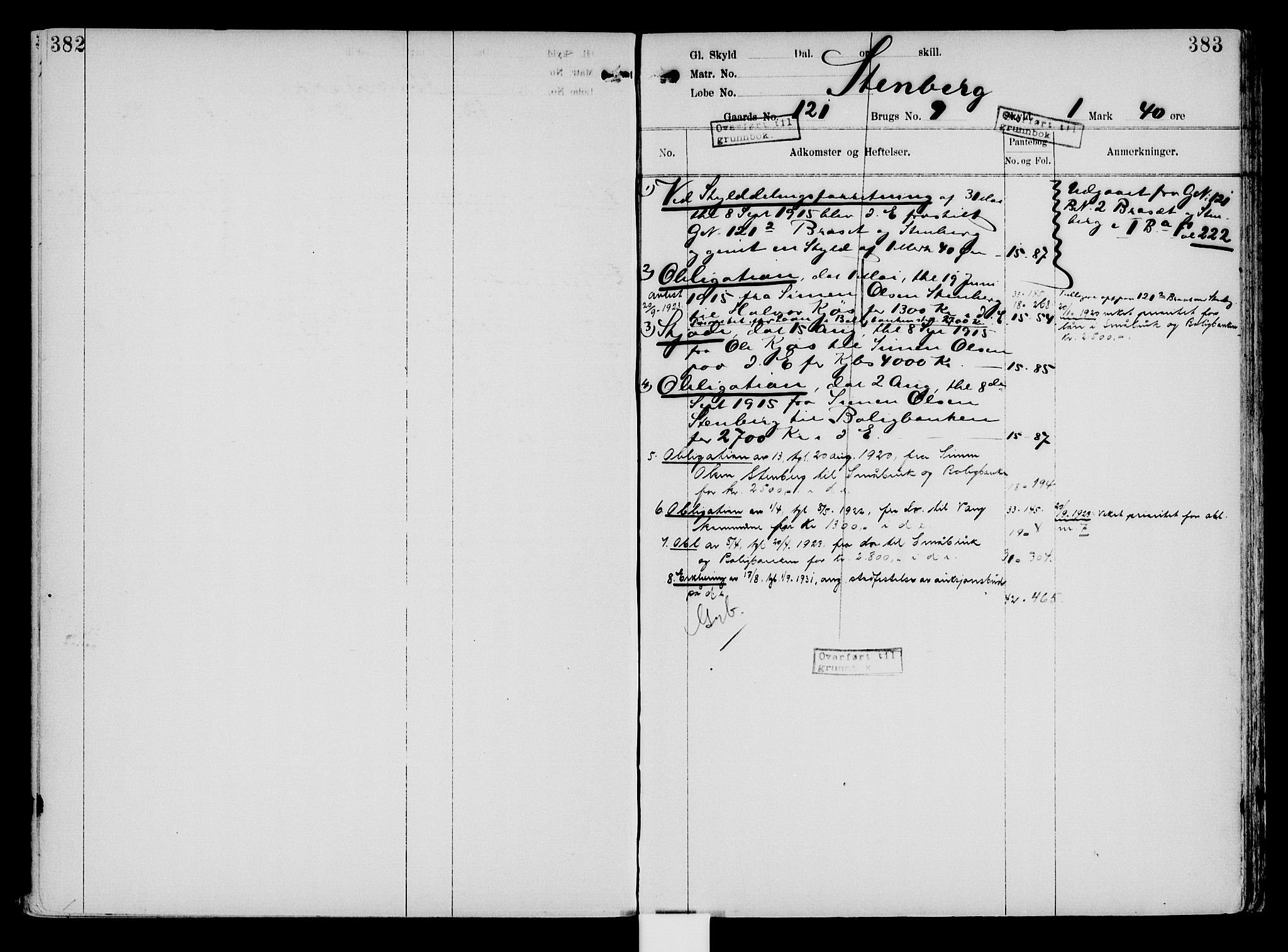 Nord-Hedmark sorenskriveri, SAH/TING-012/H/Ha/Had/Hade/L0004: Mortgage register no. 4.4, 1910-1940, p. 382-383