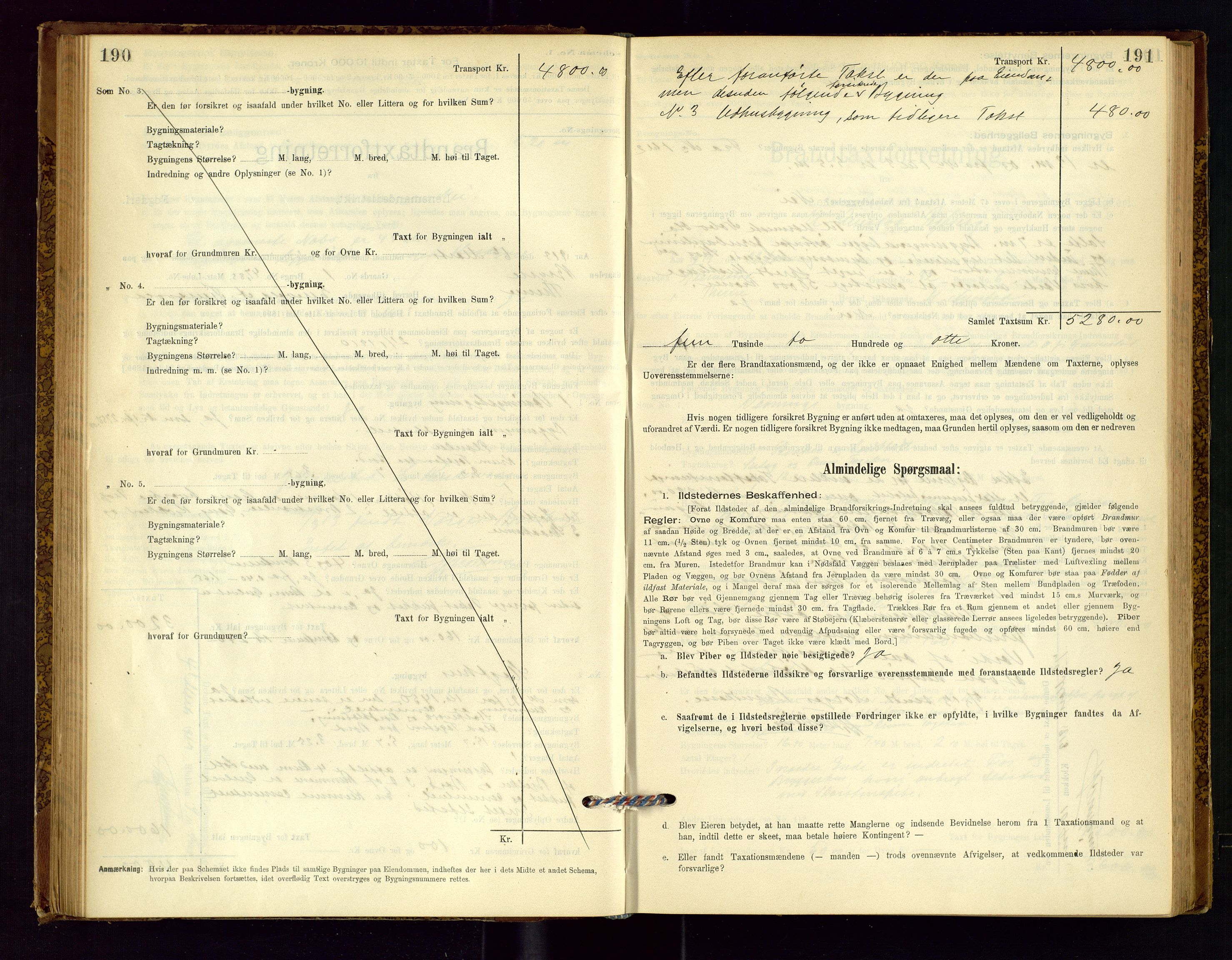 Time lensmannskontor, AV/SAST-A-100420/Gob/L0001: Branntakstprotokoll, 1896-1914, p. 190-191