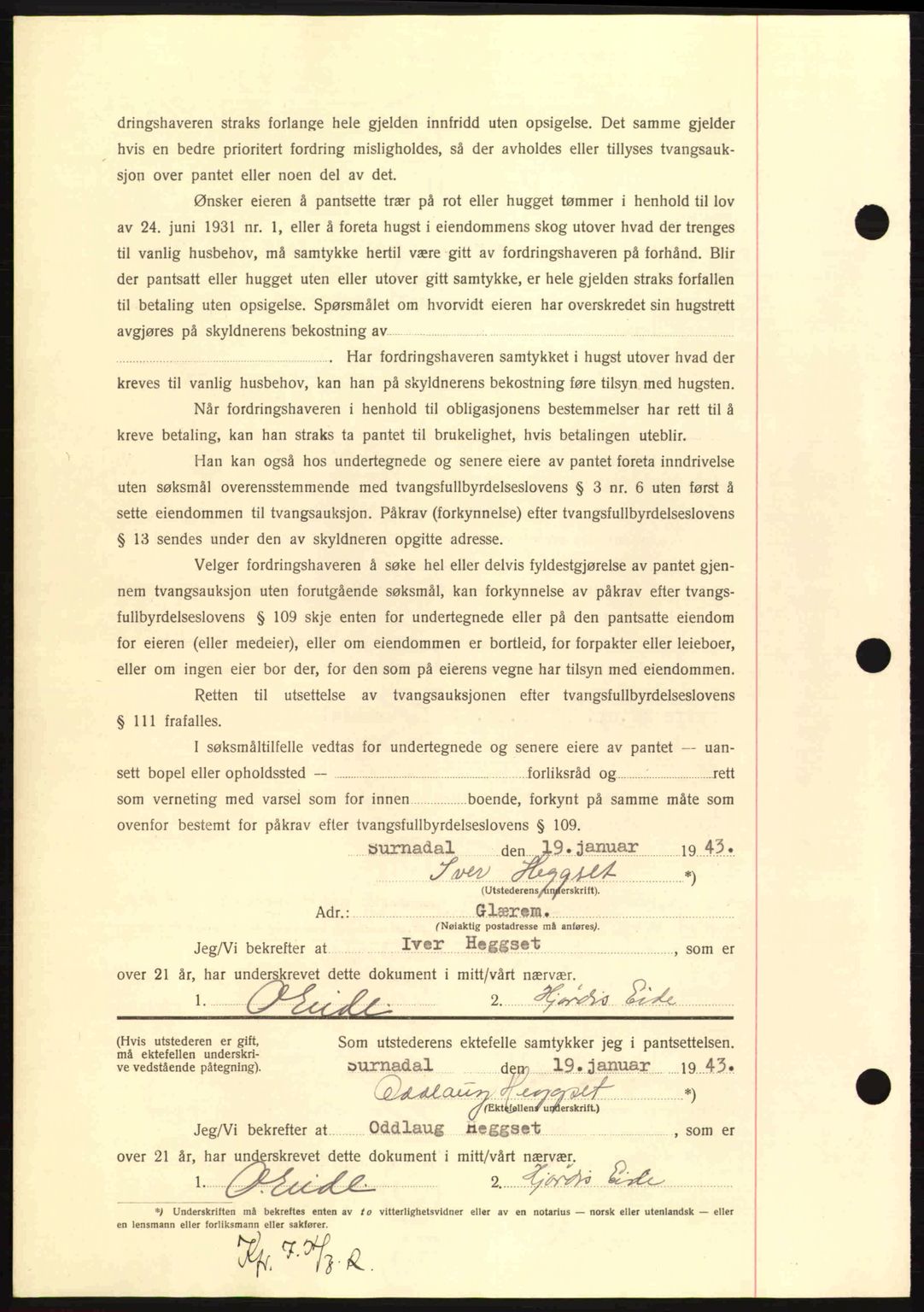 Nordmøre sorenskriveri, AV/SAT-A-4132/1/2/2Ca: Mortgage book no. B90, 1942-1943, Diary no: : 191/1943