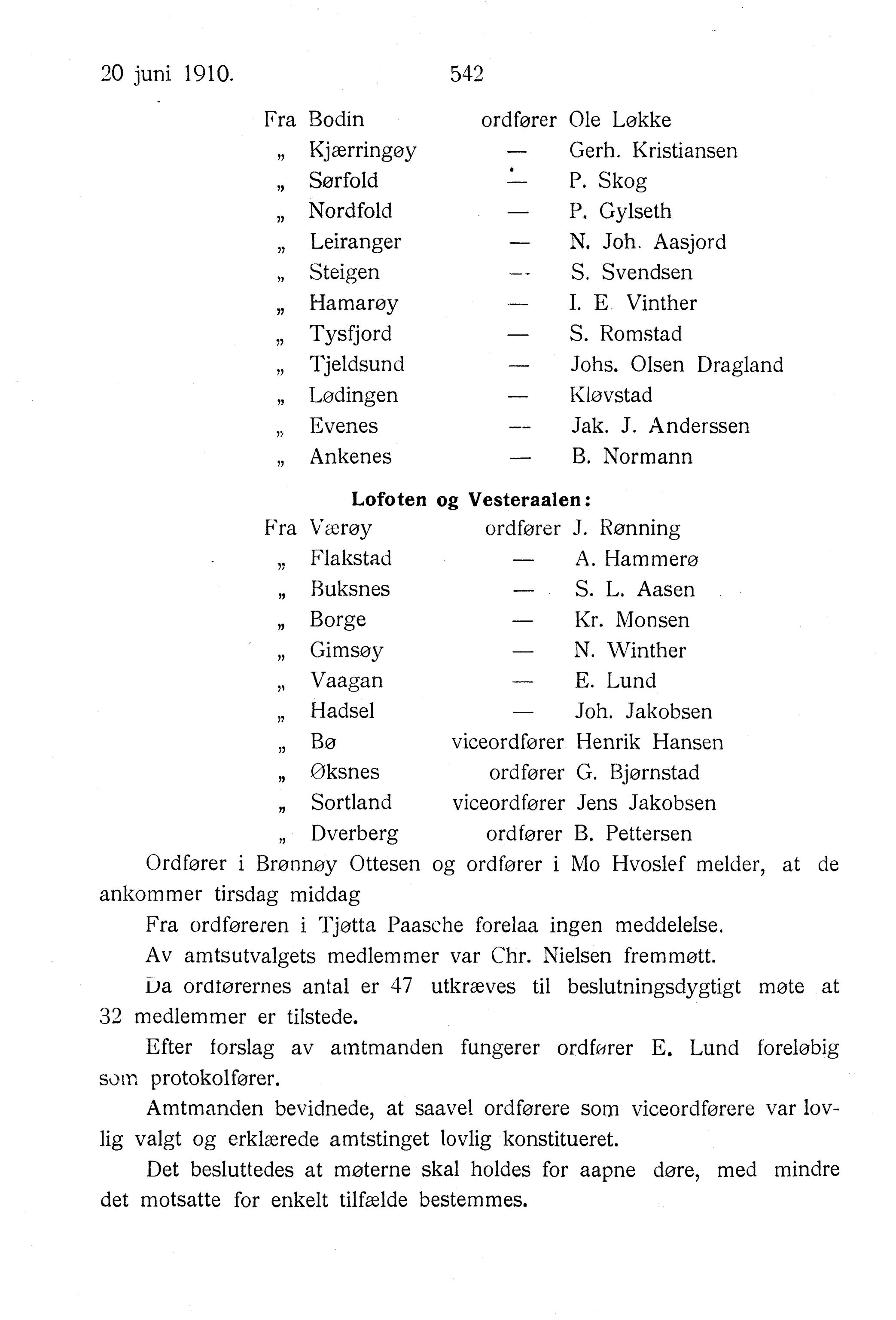 Nordland Fylkeskommune. Fylkestinget, AIN/NFK-17/176/A/Ac/L0033: Fylkestingsforhandlinger 1910, 1910