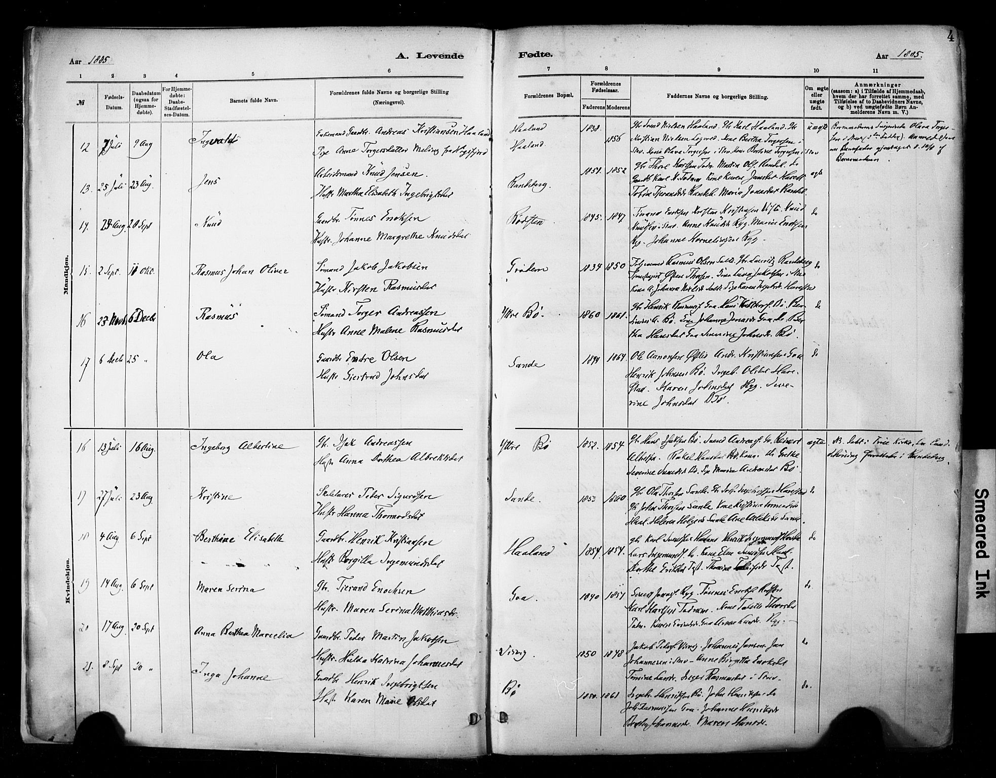 Hetland sokneprestkontor, SAST/A-101826/30/30BA/L0009: Parish register (official) no. A 9, 1882-1918, p. 4