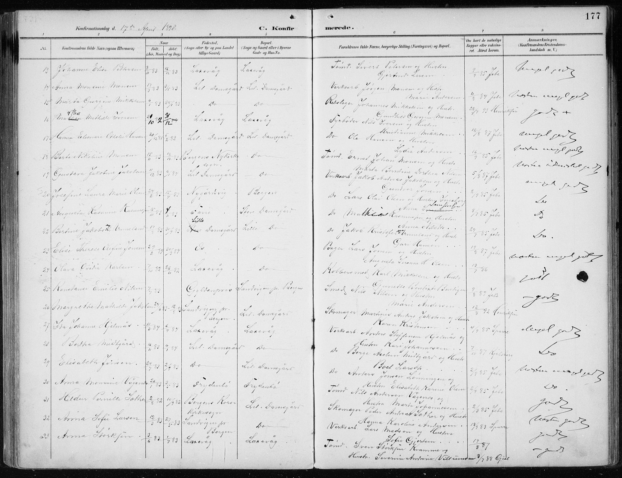 Askøy Sokneprestembete, AV/SAB-A-74101/H/Ha/Haa/Haae/L0003: Parish register (official) no. E 3, 1891-1903, p. 177